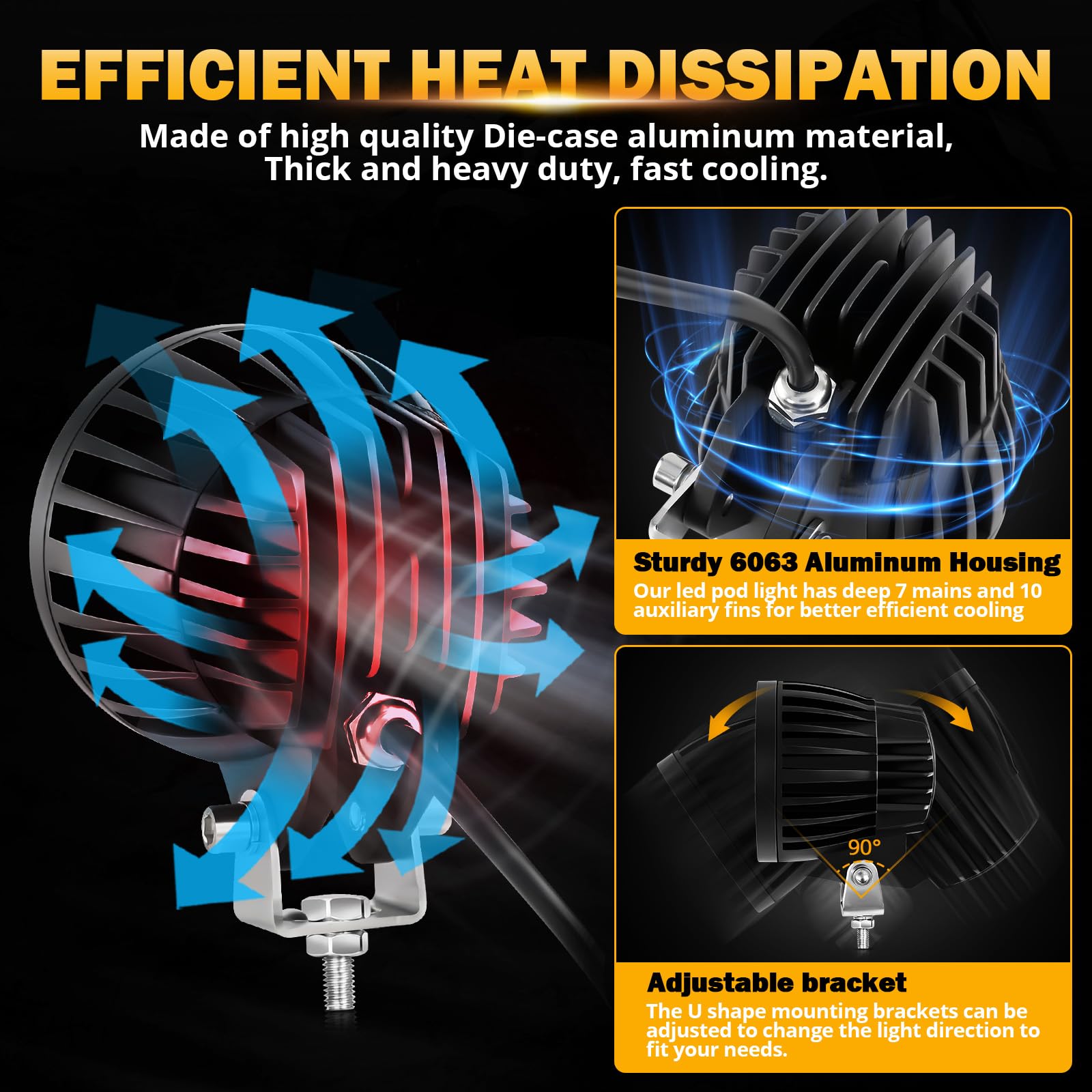 Auxbeam 4Inch 72W Amber LED Fog Lights - 2PCS 7200LM Round Offroad Light Pods with Wiring Harness Kit - Super Bright Yellow Spot Beam for Jeep, Wrangler, SUV, ATV, UTV - Perfect for Offroading, Night Driving & Foggy Conditions