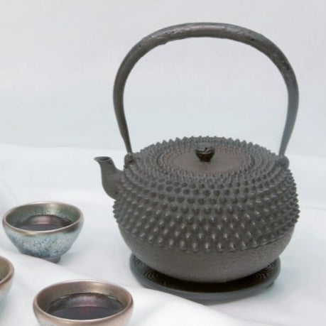 Authentic Japanese Nanbu Tetsubin Iron Teapot - Koizumi Nizaemon 10th Generation - Ōarare Mon Ubaguchi Maru Gata Cast Iron Kettle with Gift Box | Perfect for Traditional Tea Ceremony & Home Brewing