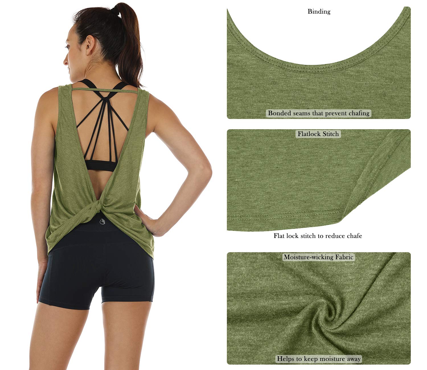 Icyzone Women's Open Back High Neck Workout Tank Top - Breathable Athletic Gym Shirt for Yoga, Running & Fitness Training