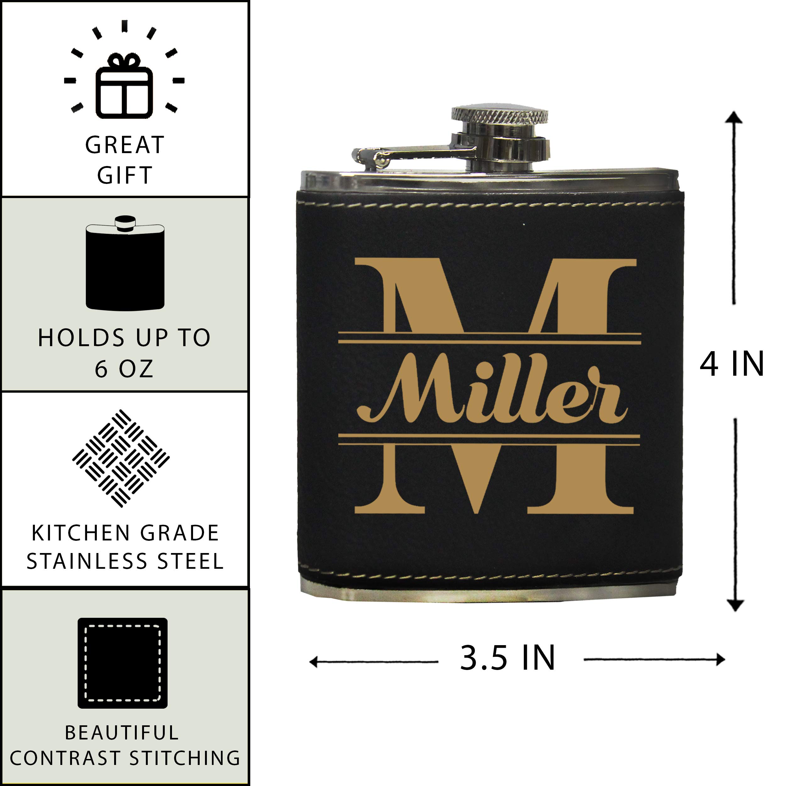Premium Personalized Flask Gift Set with Funnel & Storage Box - Custom Engraved Name (Elegant Black with Gold Lettering) - Perfect for Weddings, Anniversaries & Corporate Gifts