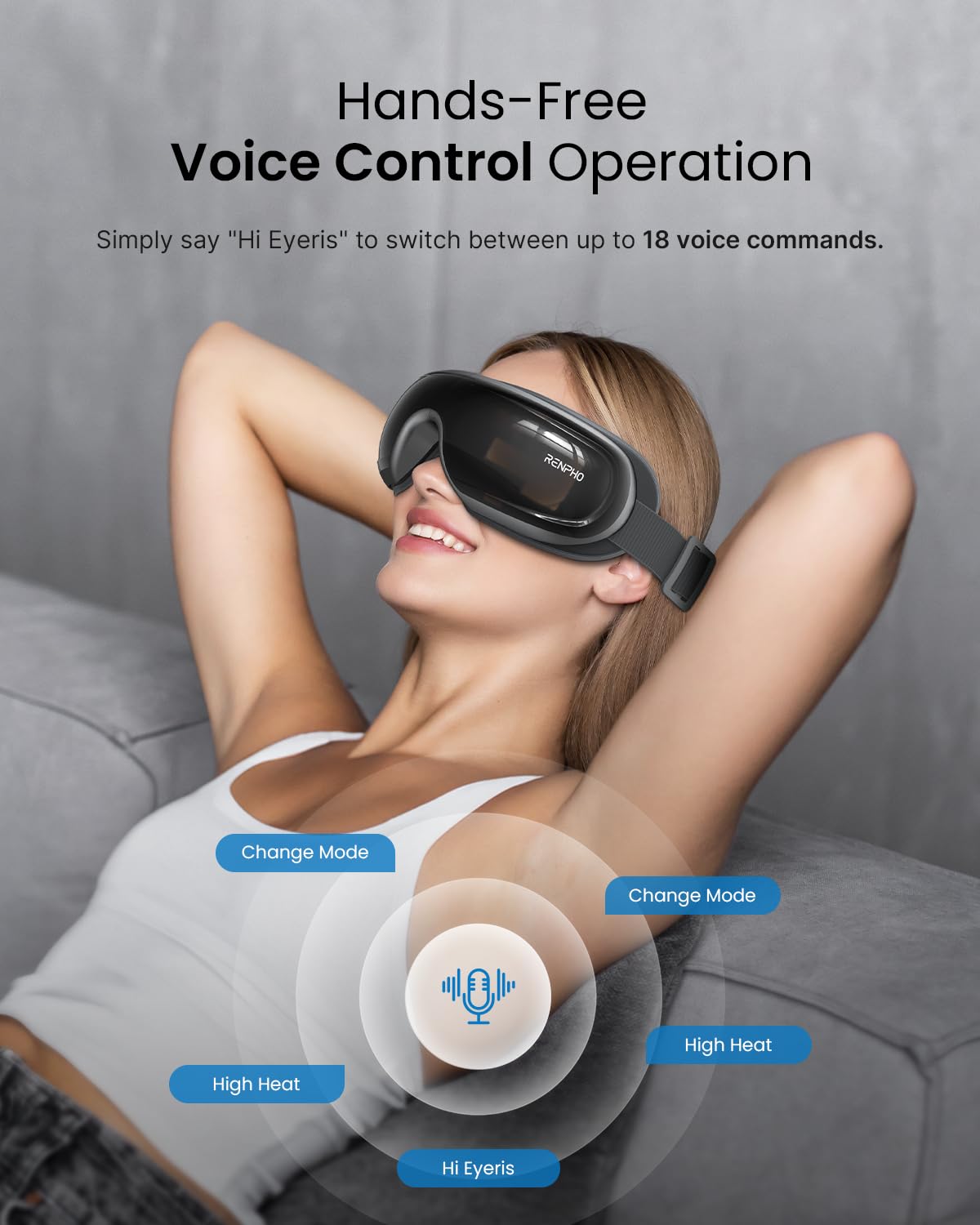 RENPHO Eye Massager with Heat & Cooling - Relieve Migraines, Eye Strain & Stress | FSA/HSA Eligible | Voice Control & DIY Massage Settings | Perfect Gift for Women & Men (Mothers Day, Birthday) | Use at Home, Office, or Travel for Relaxation & Eye Care