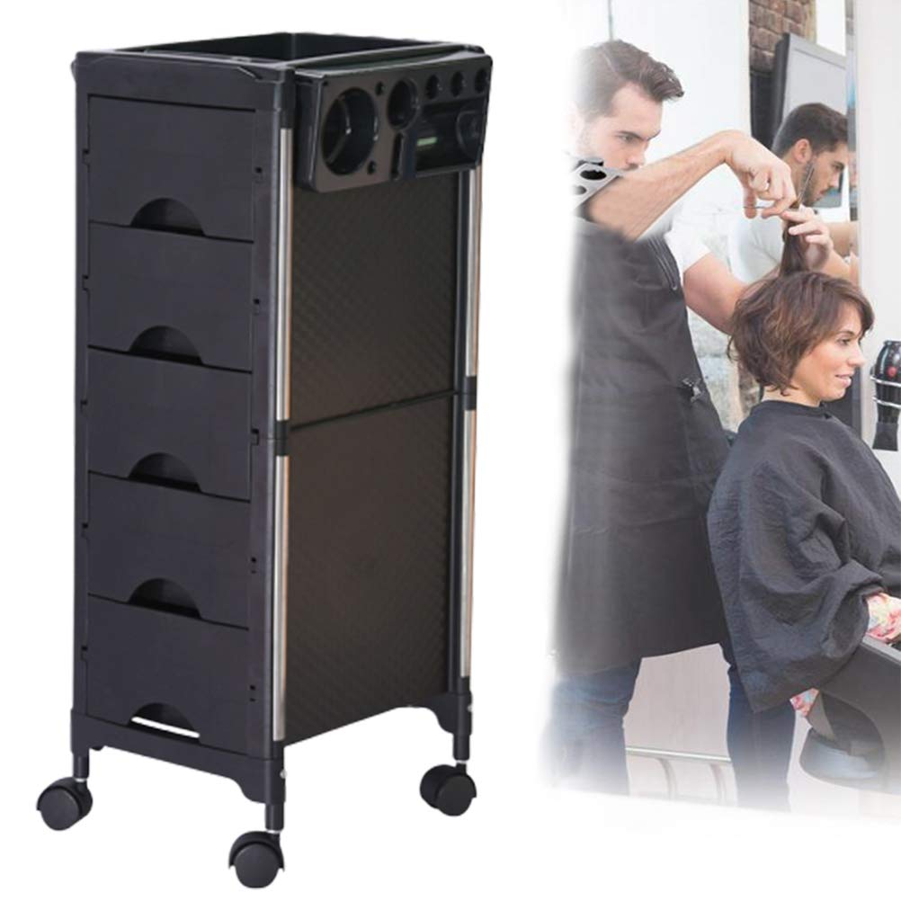 Professional Foldable Salon Trolley with 5 Drawers - Rolling Rotating Casters for Hairdressers & Beauty Salons - Perfect for Styling Tools, Hair Products & Salon Storage Organization