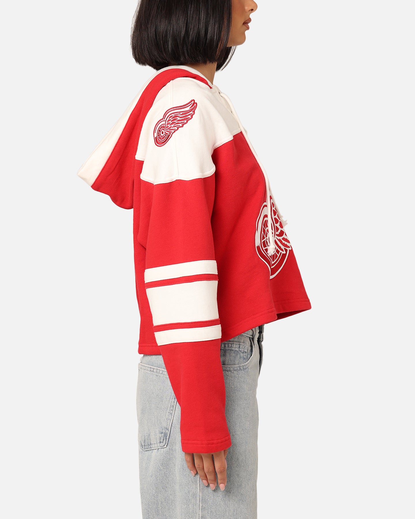 47 Brand Women's Detroit Red Wings Cropped Lace-Up Hoodie - Red | NHL Fan Apparel for Women | Perfect for Game Day & Casual Wear