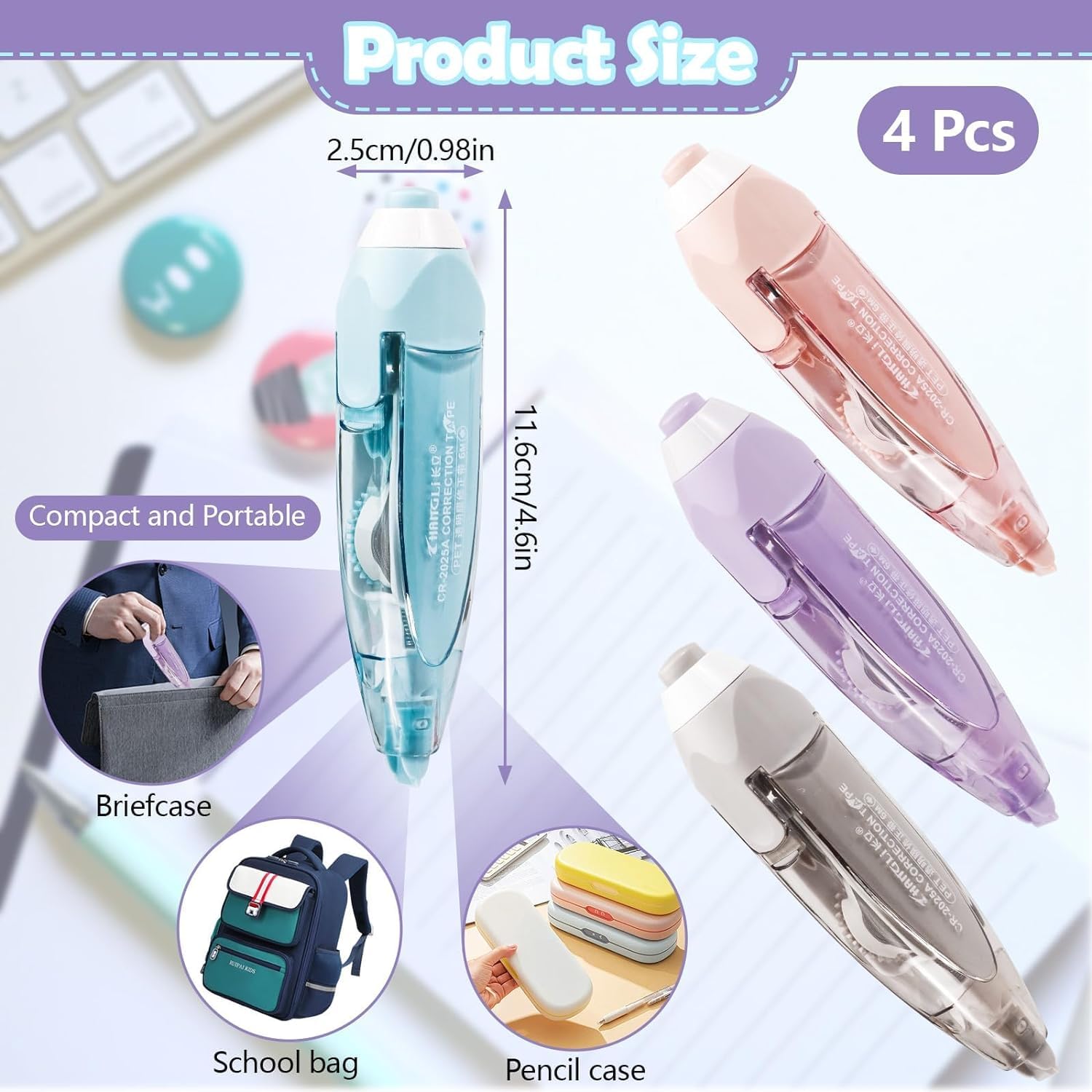 Refillable Retractable Correction Tape Pen - White Out Tape with Replaceable Cartridge, Portable & Ergonomic Design - Perfect for Office, School & Home Use