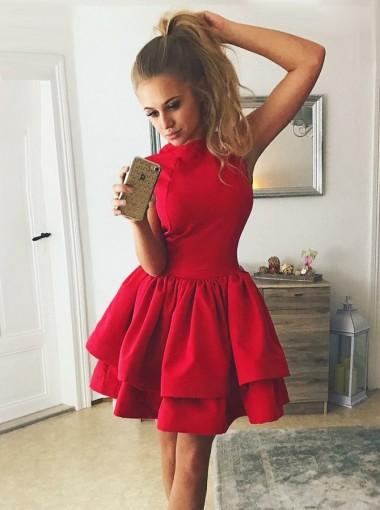 Elegant High Neck Red Homecoming Dress for Women - Affordable Short Prom Dress Online (CM652) | Perfect for School Dances, Parties & Special Occasions