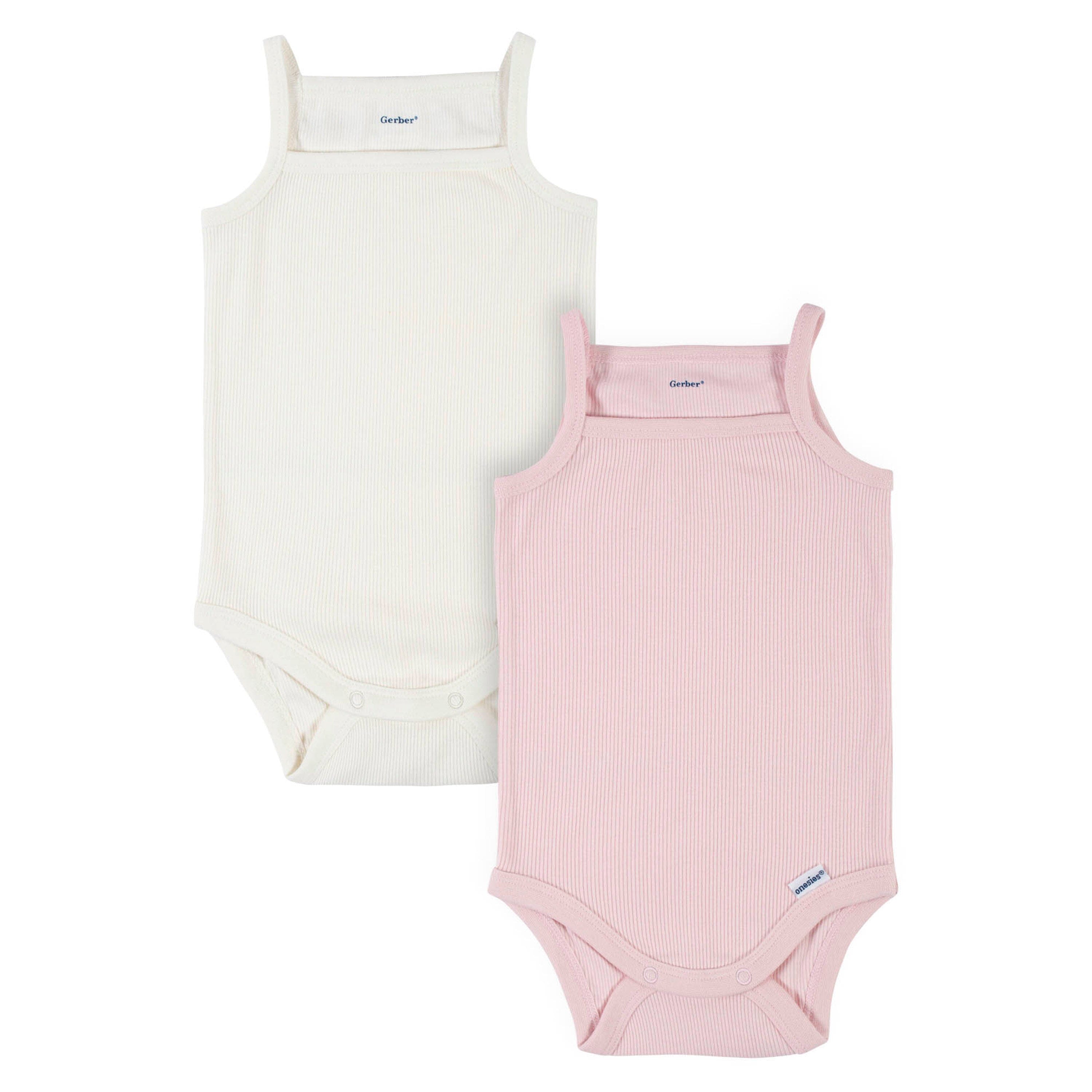 2 Pack Baby Girls Ivory & Pink Sleeveless Bodysuits - Soft Cotton Onesies for Newborns & Infants - Perfect for Summer Outfits, Playtime & Photo Shoots