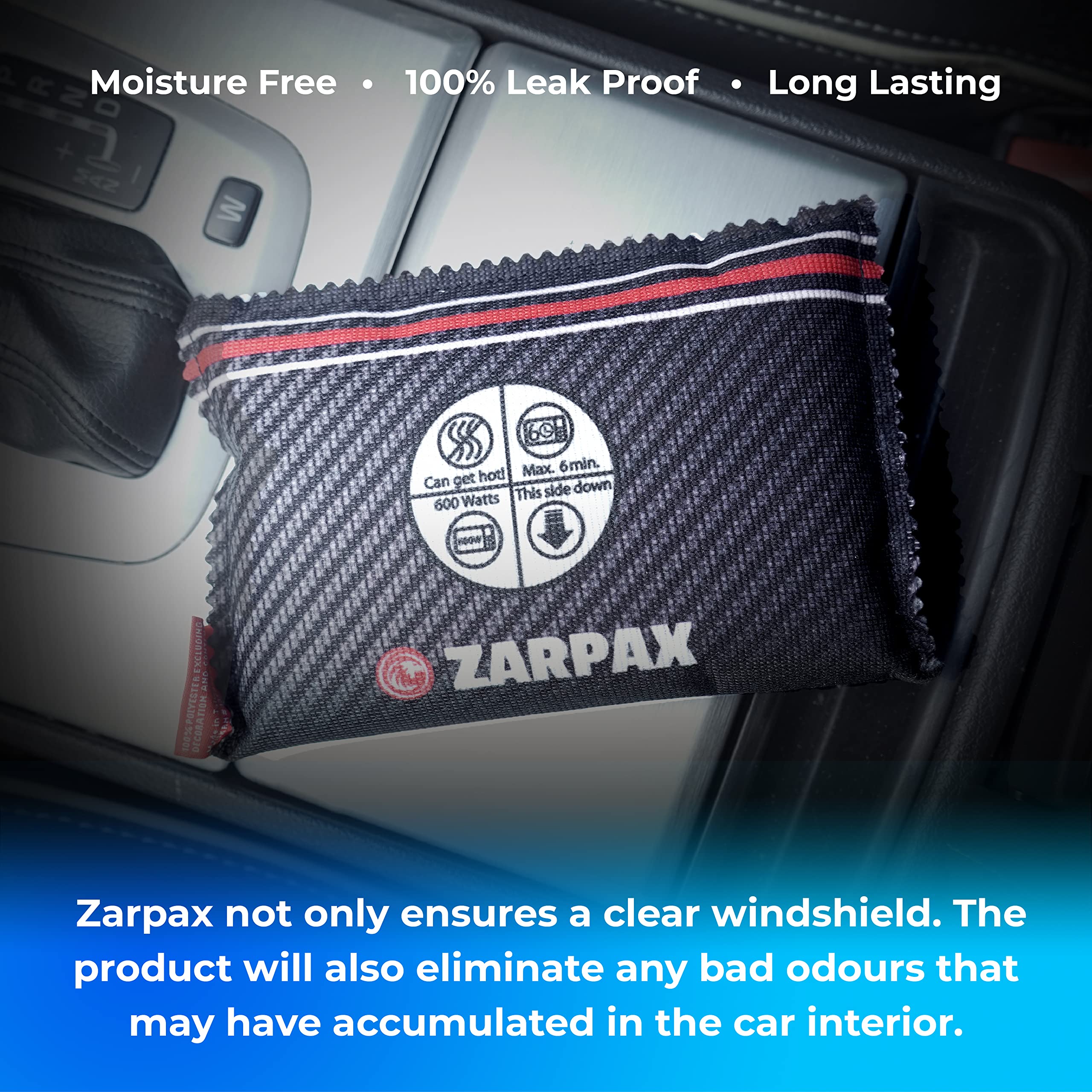 Car Dehumidifier Bag 2-Pack - Moisture Absorbing for Windshield & Interior | Leakproof Reusable Dehumidifier | Dashboard & Car Condensation Remover | Perfect for Winter Foggy Windows & Musty Vehicle Odor Prevention