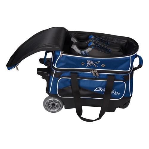 KR Royal Flush Double Ball Roller Bowling Bag - Black/Royal - Durable & Lightweight for League Play & Tournament Travel