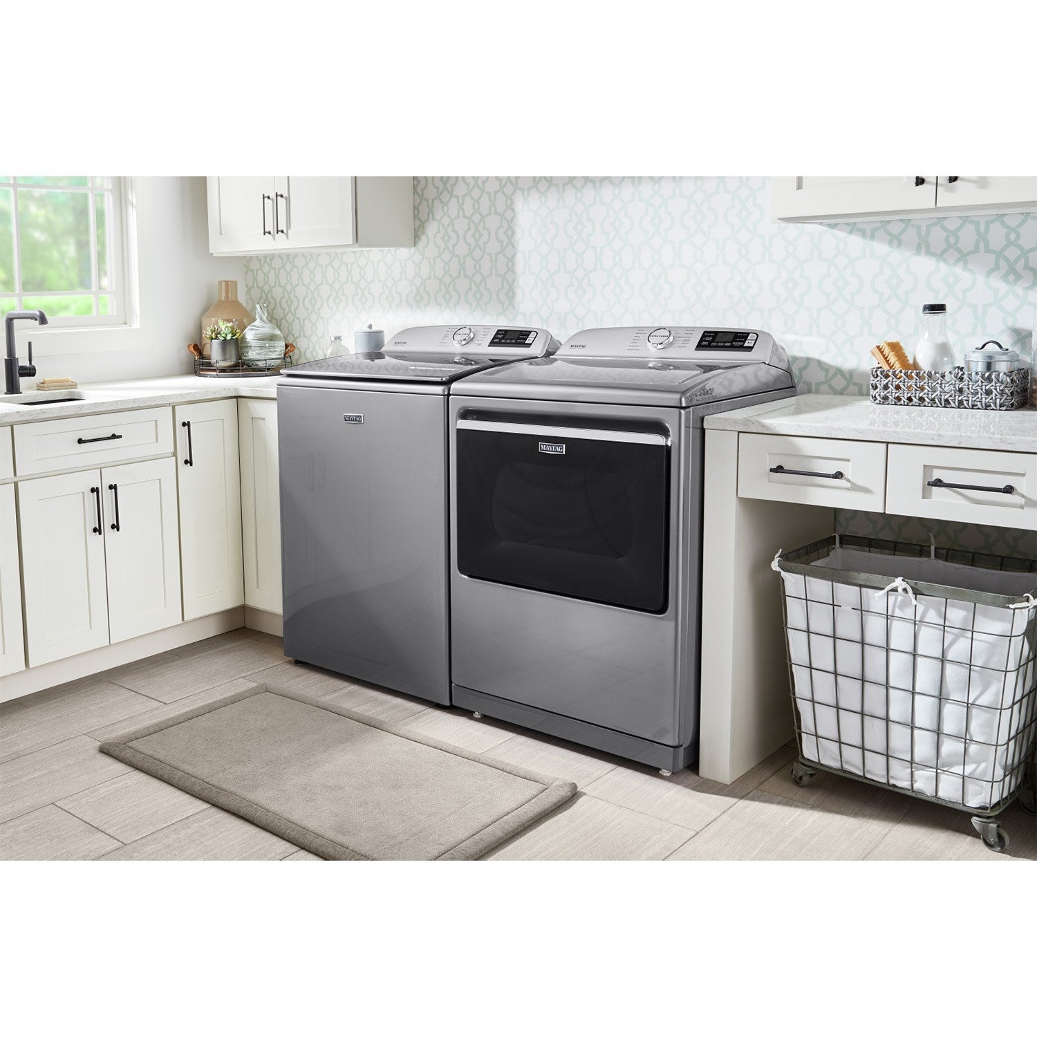 Maytag Metallic Slate Smart Top Load Washer 6.0 cu. ft. & Smart Gas Dryer 7.4 cu. ft. - MVW7230HC/MGD7230HC Laundry Set for Large Families | Energy Efficient & WiFi Connected | Perfect for Home, Apartment & Laundry Room