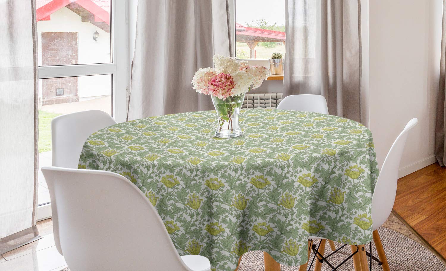 Ambesonne Floral Round Tablecloth 60