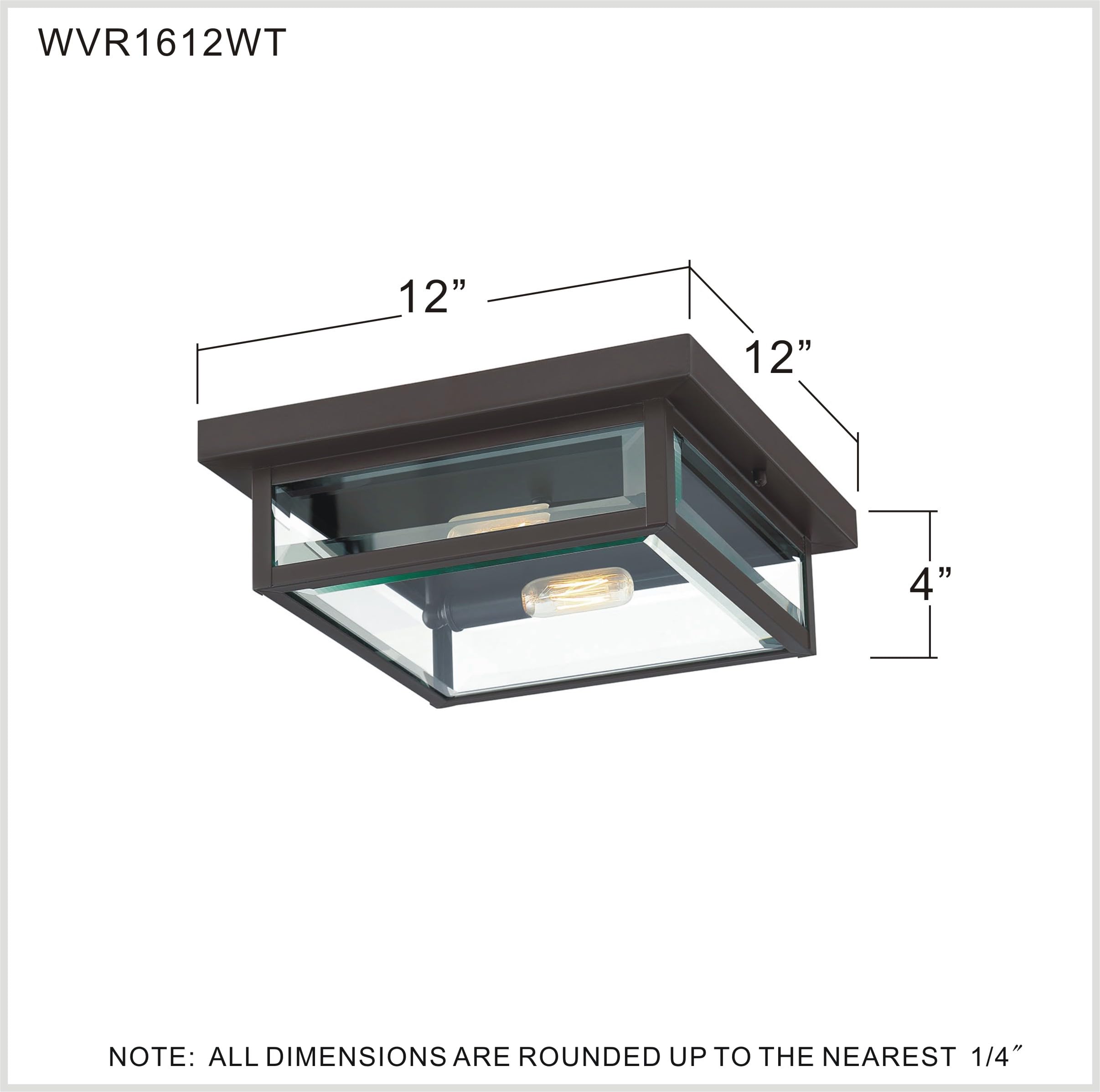 Quoizel Westover 12 Inch 2-Light Outdoor Flush Mount Ceiling Light - Western Bronze Industrial Lantern with Beveled Glass - Farmhouse, Porch, Patio, Hallway & Yard Lighting Fixture - Perfect for Outdoor Entertaining & Home Decor