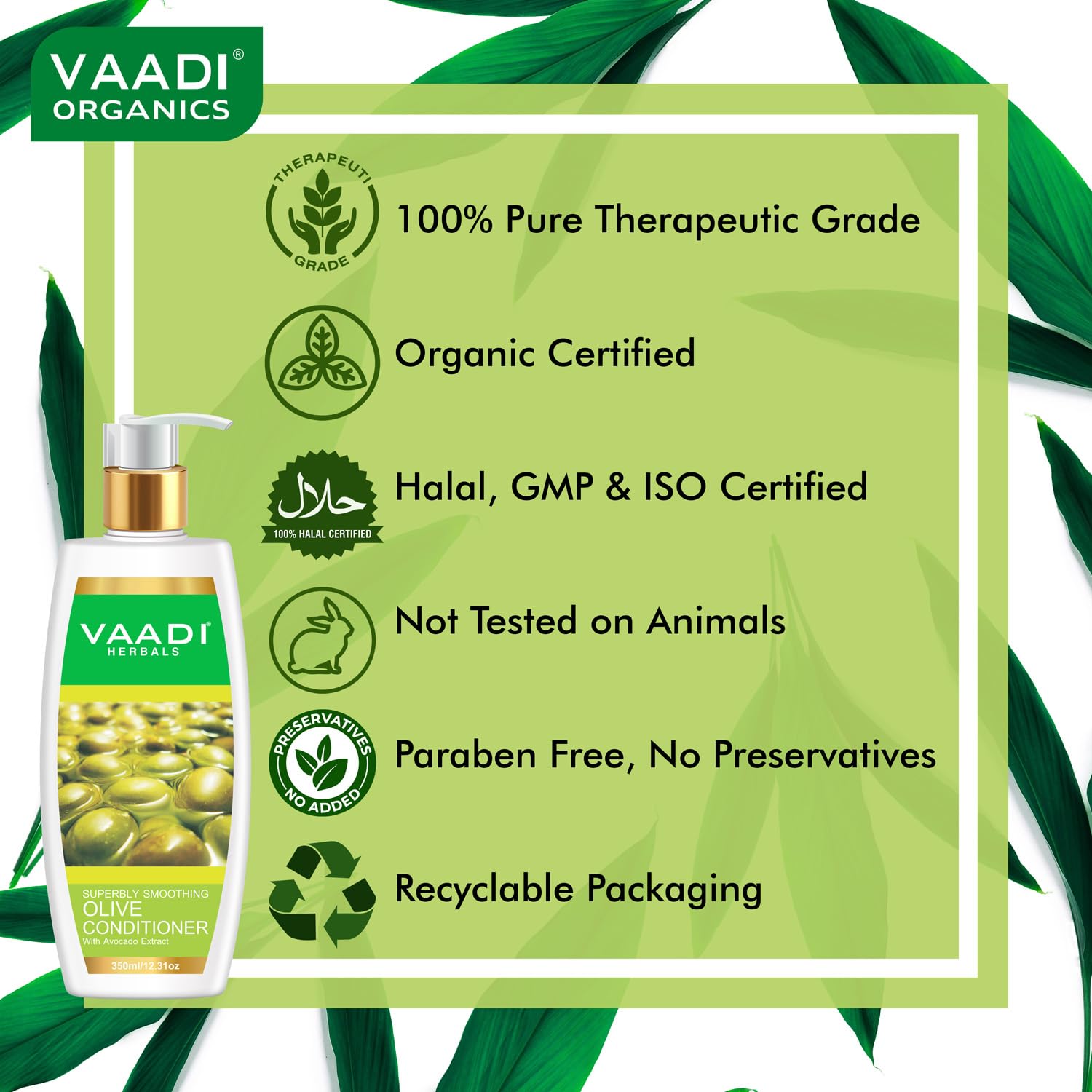 Vaadi Herbals Olive & Avocado Hair Conditioner - 350ml | Deep Moisturizing & Nourishing for Dry, Damaged Hair | Perfect for Daily Use & Salon-Like Results at Home