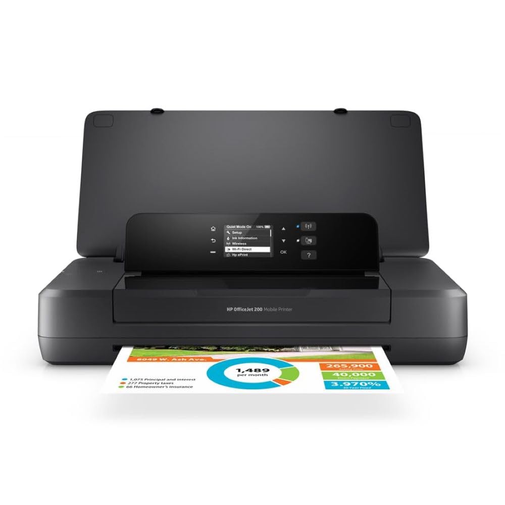 HP OfficeJet 200 Wireless Mobile Printer - Portable Printer for Home & Office, Black (CZ993A) | Print Anytime, Anywhere with Built-in Battery | Perfect for Business Trips, Remote Work & On-the-Go Printing