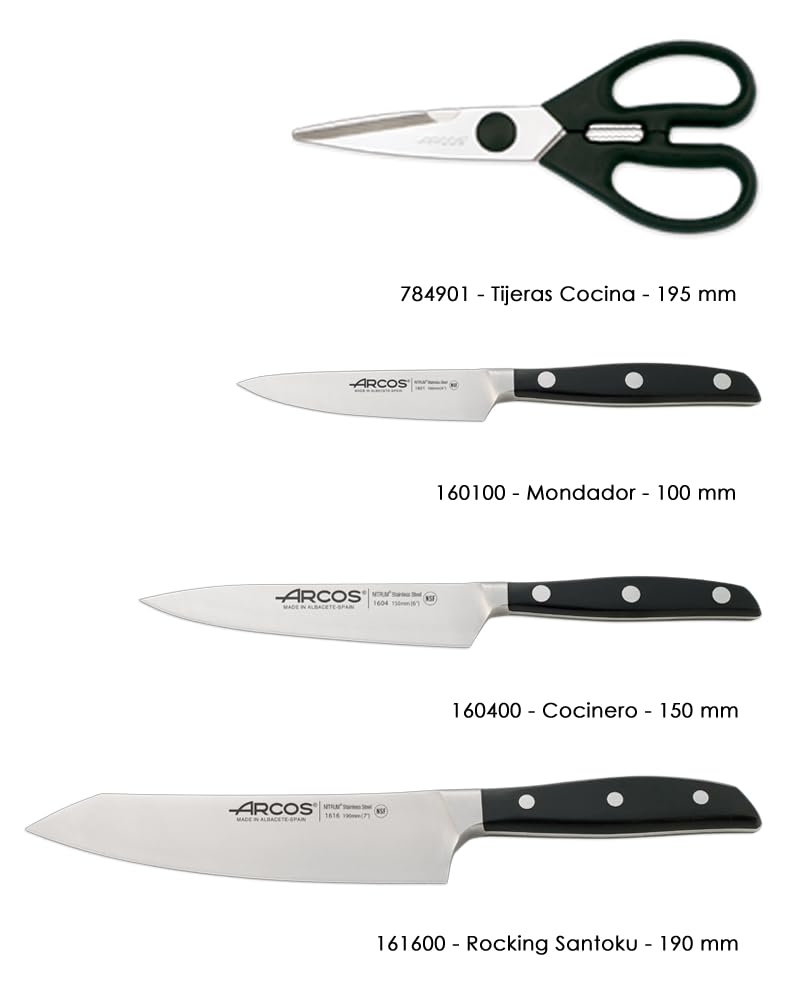 Arcos Nitrum 4-Piece Professional Knife Set - Stainless Steel Blades, Ergonomic POM Handle - Perfect for Slicing Meat, Bones & Kitchen Prep - Manhattan Series in Black