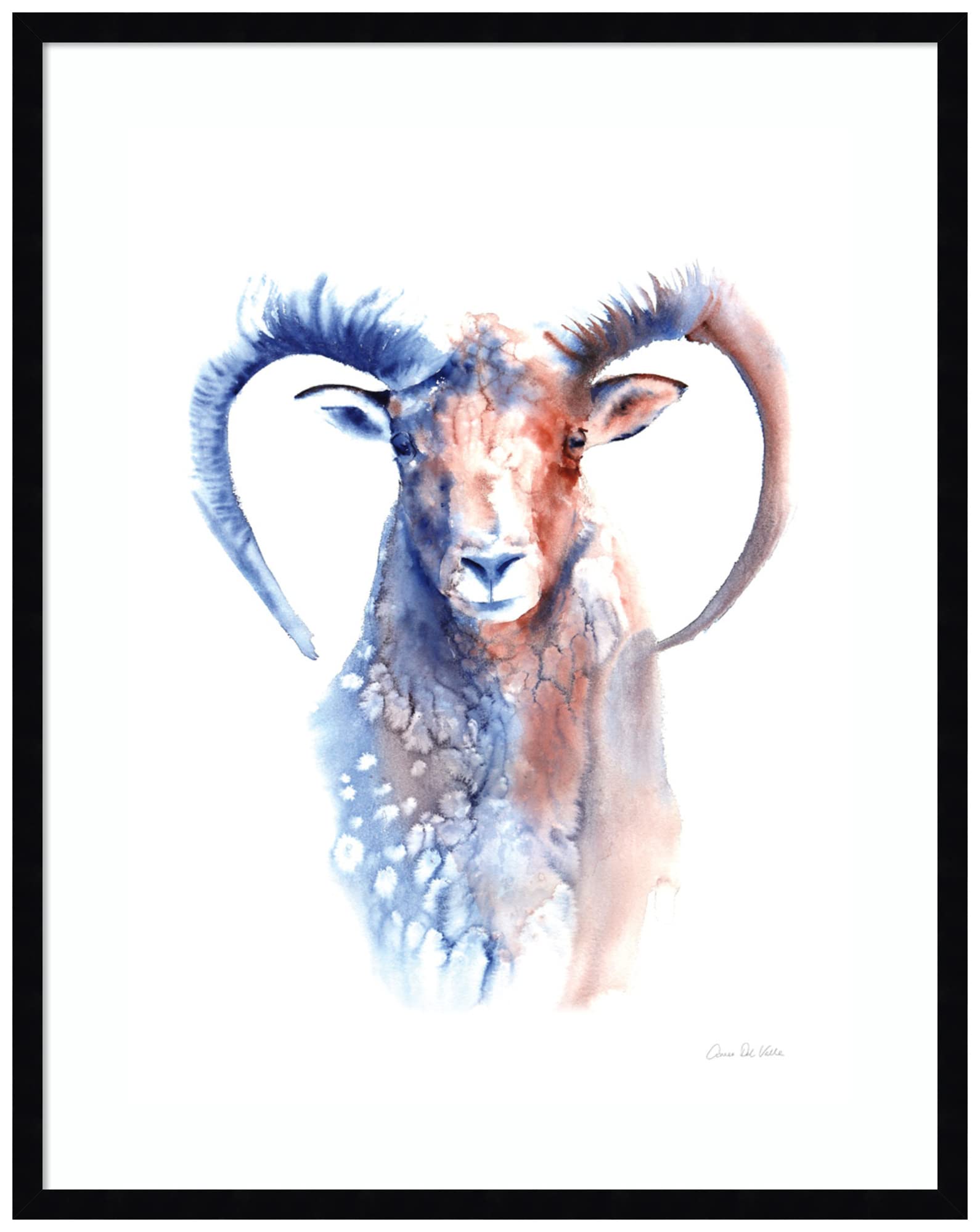 Amanti Art Framed Wall Art Print 33x26 - Copper and Blue Ram by Aimee Del Valle | Modern Animal Wall Decor | Large Contemporary Painting for Living Room, Bedroom, Office | Perfect for Home & Office Decoration
