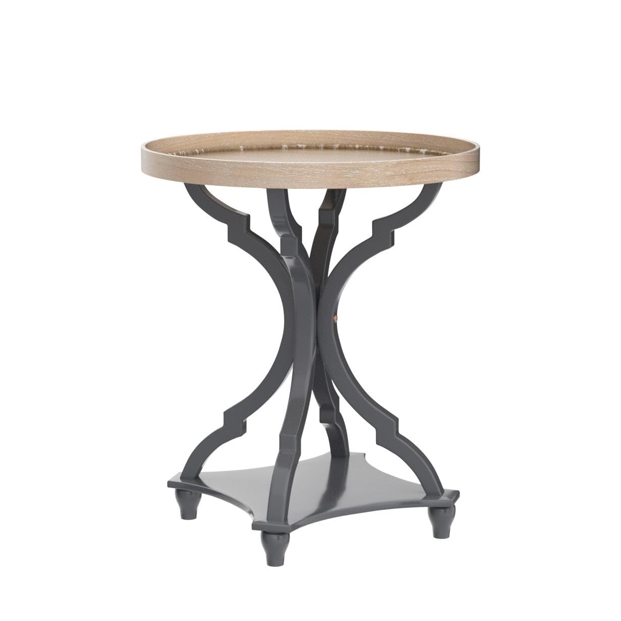 Wnutrees Farmhouse Round Accent End Table - Set of 2 Rustic Wood Side Tables with Tray Top for Living Room, Bedroom & Office - Handcrafted Grey Nightstands for Home Decor