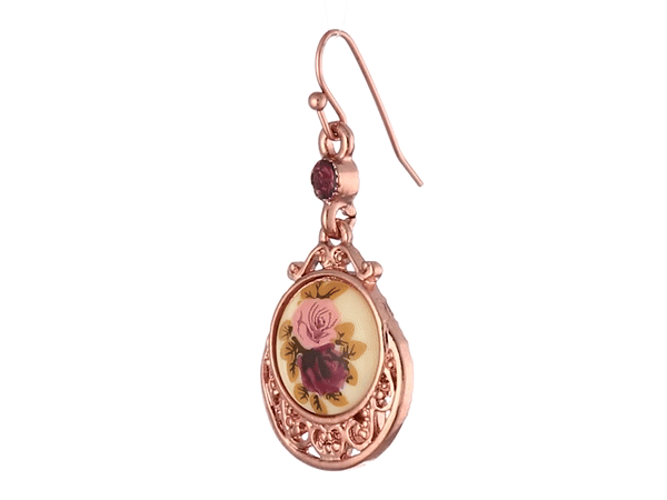 1928 Jewelry Manor House Purple & Pink Rose Flower Amethyst Crystal Drop Earrings - Vintage Dangle Earrings for Women, Elegant Gift for Her - Perfect for Weddings, Parties & Special Occasions