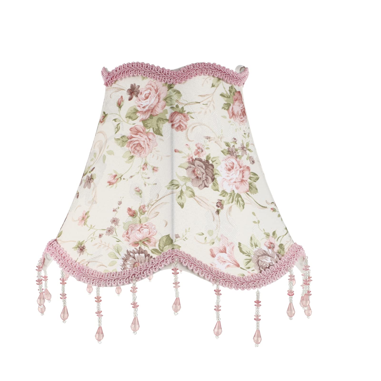 Vintage Beaded Fabric Lamp Shade - Jeweled Clip-On Chandelier Light Cover for Floor, Table, Wall & Ceiling Lamps (E27 Base, Pink) - Perfect for Bedroom, Living Room & Dining Room Decor