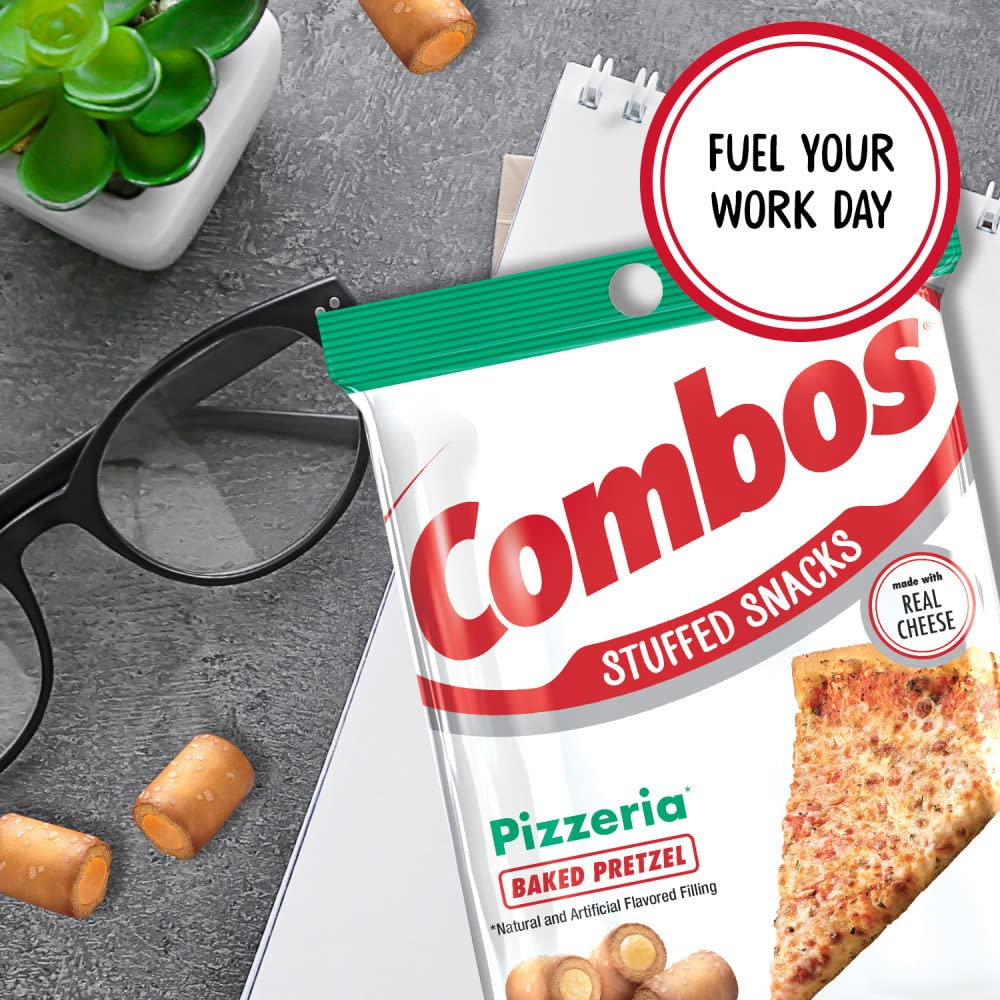 COMBOS Cheese Snacks - Baked Pizzeria Pretzel & Cheese Crackers, 6.3-Oz Bags (Pack of 12) | Bulk Snack Box for Office, School & Road Trips