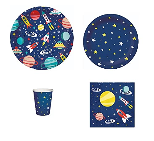Space-Themed Birthday Party Supplies Set for 20 Guests - Disposable Paper Plates, Cups, Napkins & Solar System Decorations | Galaxy Party Decor with Planets, Rockets & Stars | Perfect for Kids' Space Birthday Parties, Astronaut-Themed Events & Cosmic Celebrations