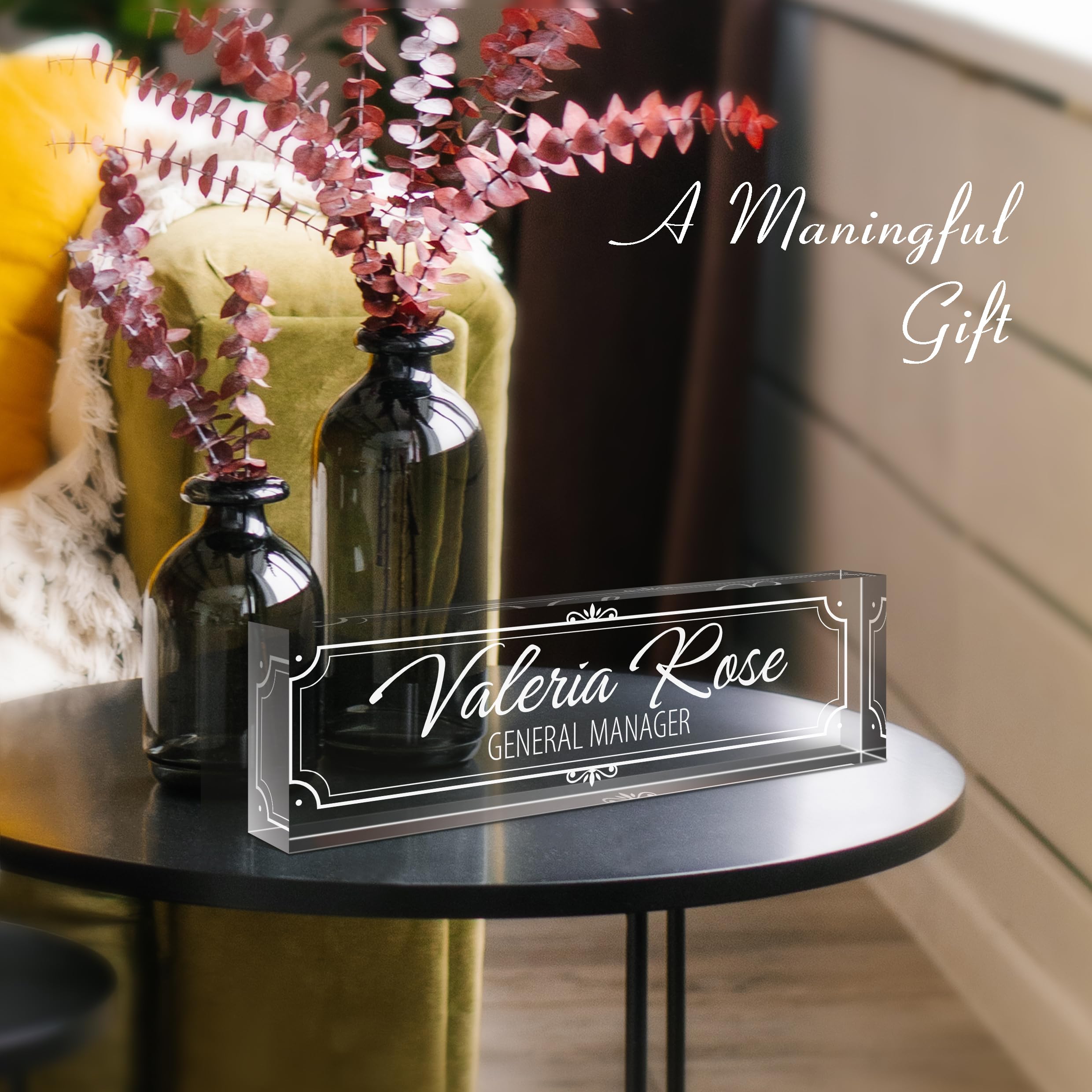 Personalized Acrylic Desk Name Plate - Custom Name Sign for Office Desk, Employee Appreciation Gift for Coworkers, Teachers, Nurses & Managers - Light White Office Accessory - Perfect for Workstations, Desks & Professional Gifting