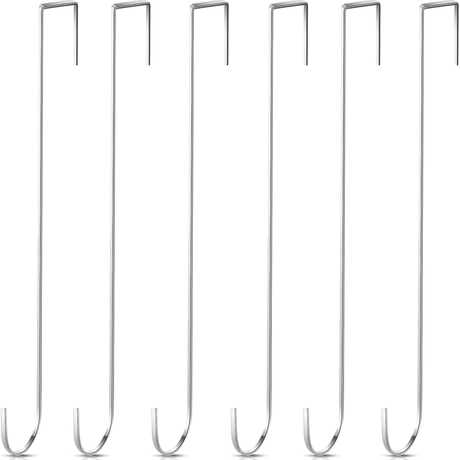 15 Inch Wreath Hanger Hooks - Heavy Duty Over Door Metal Hooks for Christmas Decor, Wreaths, Towels & Clothes (Silver, 6 Pack) - Perfect for Front Door, Mantel & Holiday Home Decorations