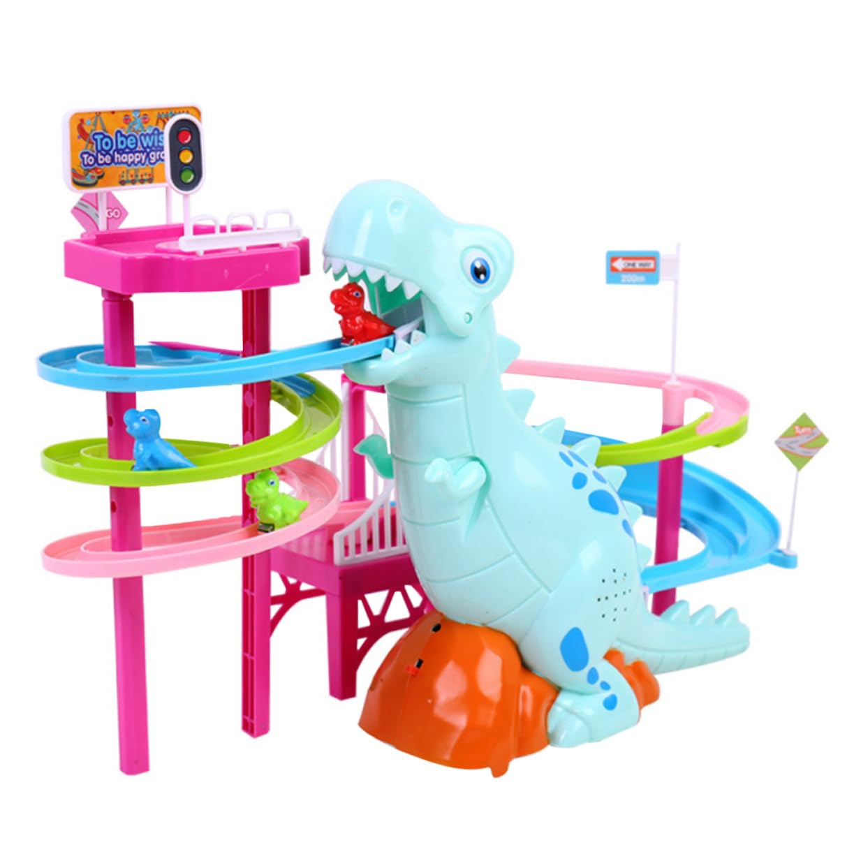 ERINGOGO Dinosaur Climbing Stair Toy Set - Kids Race Track & Roller Coaster Playset for Toddlers - Fun Educational STEM Gift for Boys & Girls - Perfect for Birthday Parties & Indoor Playtime