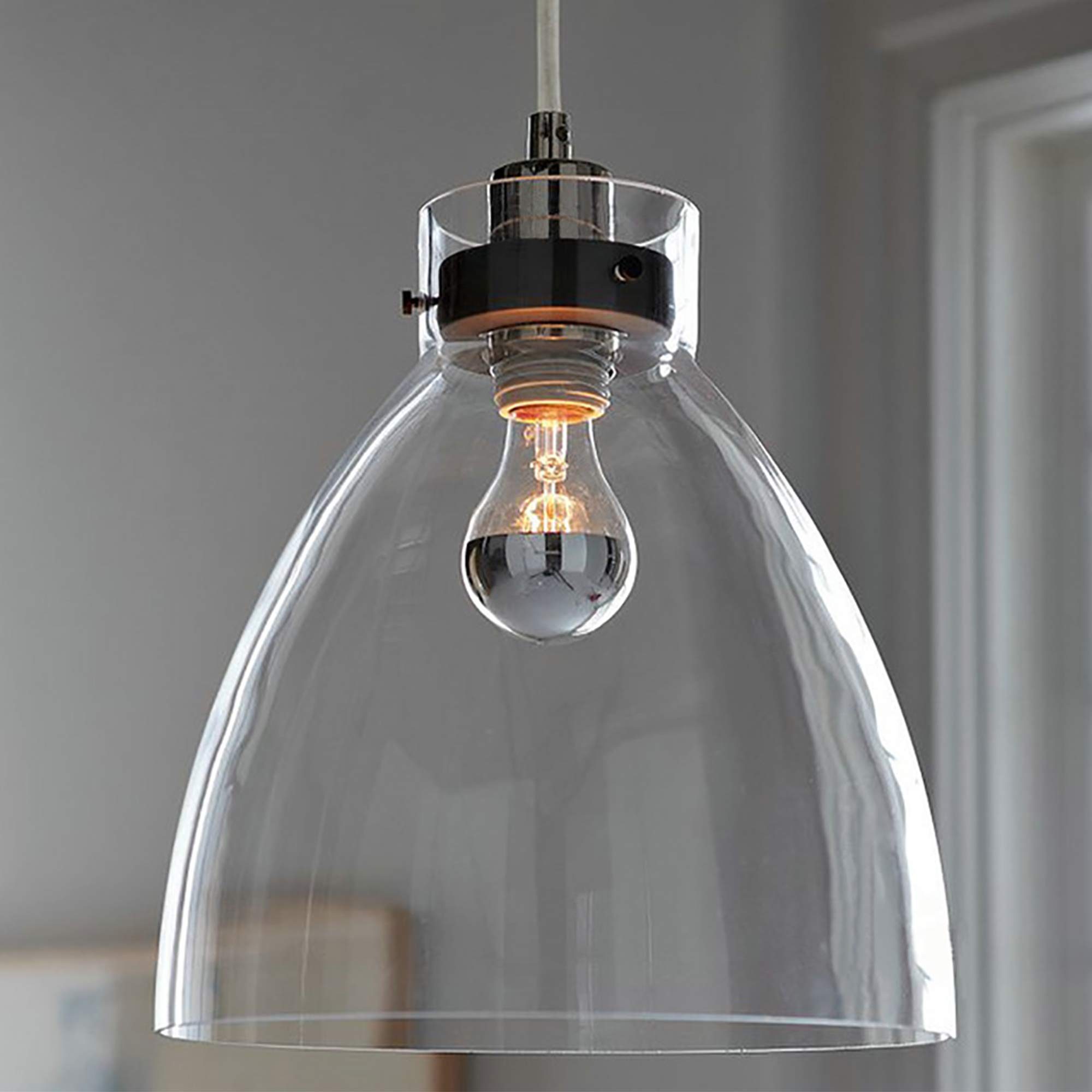 Juno 3.2 Ft Track Light Pendant - Clear Glass Lampshade Retro Lighting Fixture - Nordic Style Adjustable Hanging Light (Bulbs Not Included) - Perfect for Kitchen Island, Dining Room & Modern Loft Lighting