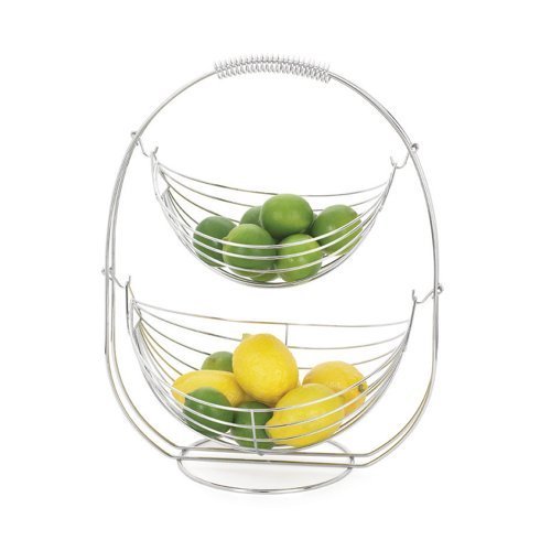 Torre & Tagus 2-Tier Swing Fruit Basket - Hanging Wire Fruit Bowl for Kitchen Counter & Dining Table - Perfect for Organizing Apples, Bananas & Produce (Model 1126-117000)