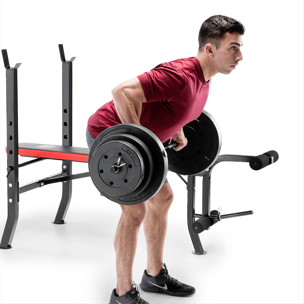 Marcy Pro Standard Weight Bench with 100 lb Weight Set - Adjustable Home Gym Equipment for Strength Training | PM 2084 | Perfect for Home Workouts & Muscle Building