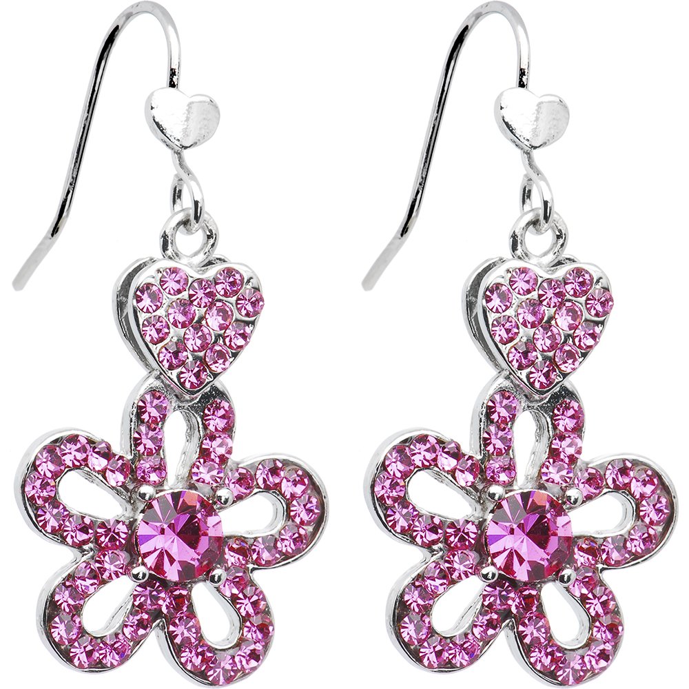 Perfect Pink Heart and Posy Earrings - Dainty Floral Studs for Women, Valentine's Day Gift, Everyday Wear | Ideal for Date Nights, Weddings & Special Occasions