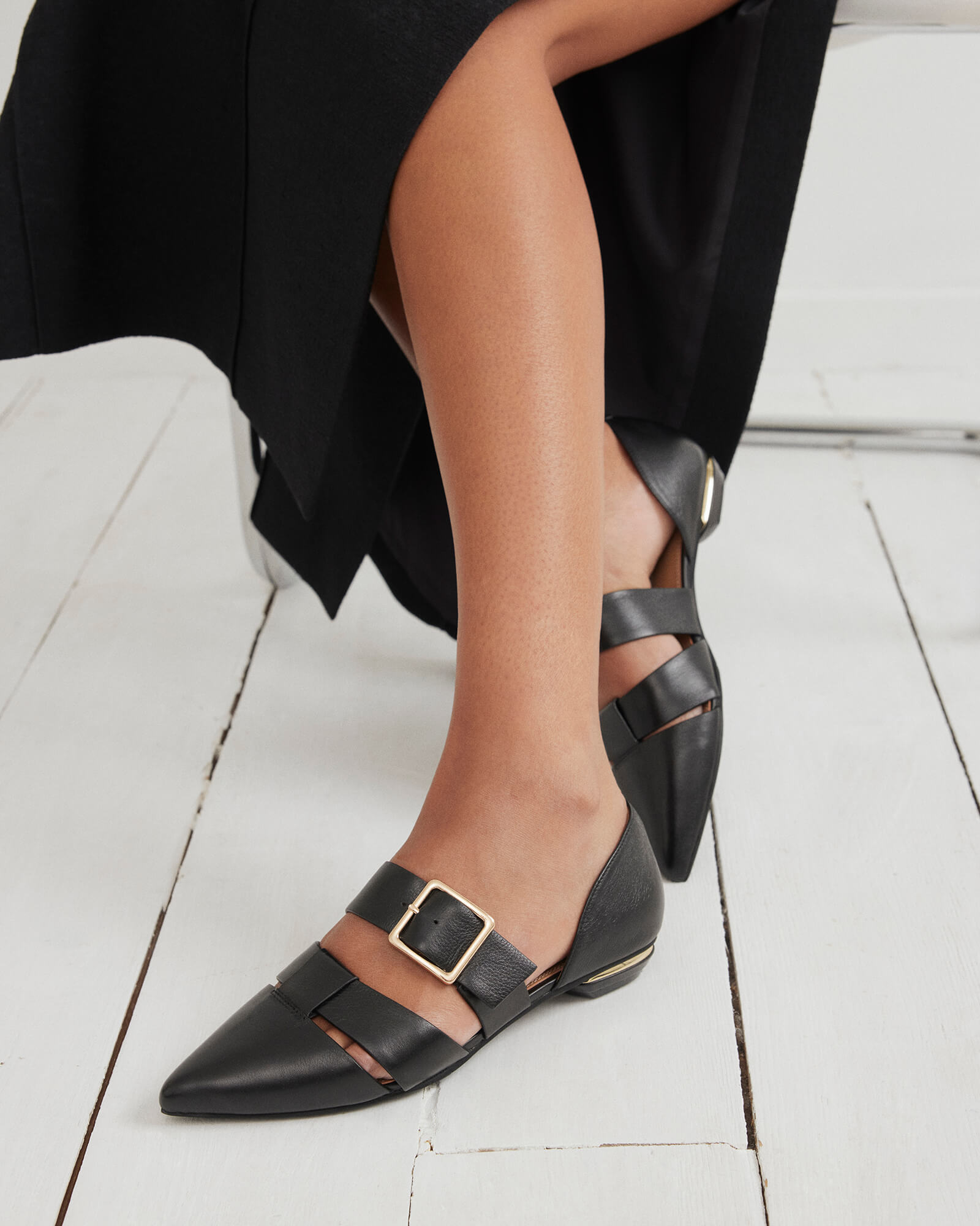 CARLA DRESS FLATS - Women's Black Leather Ballet Flats for Work, Office & Formal Occasions | Comfortable & Stylish Slip-On Shoes