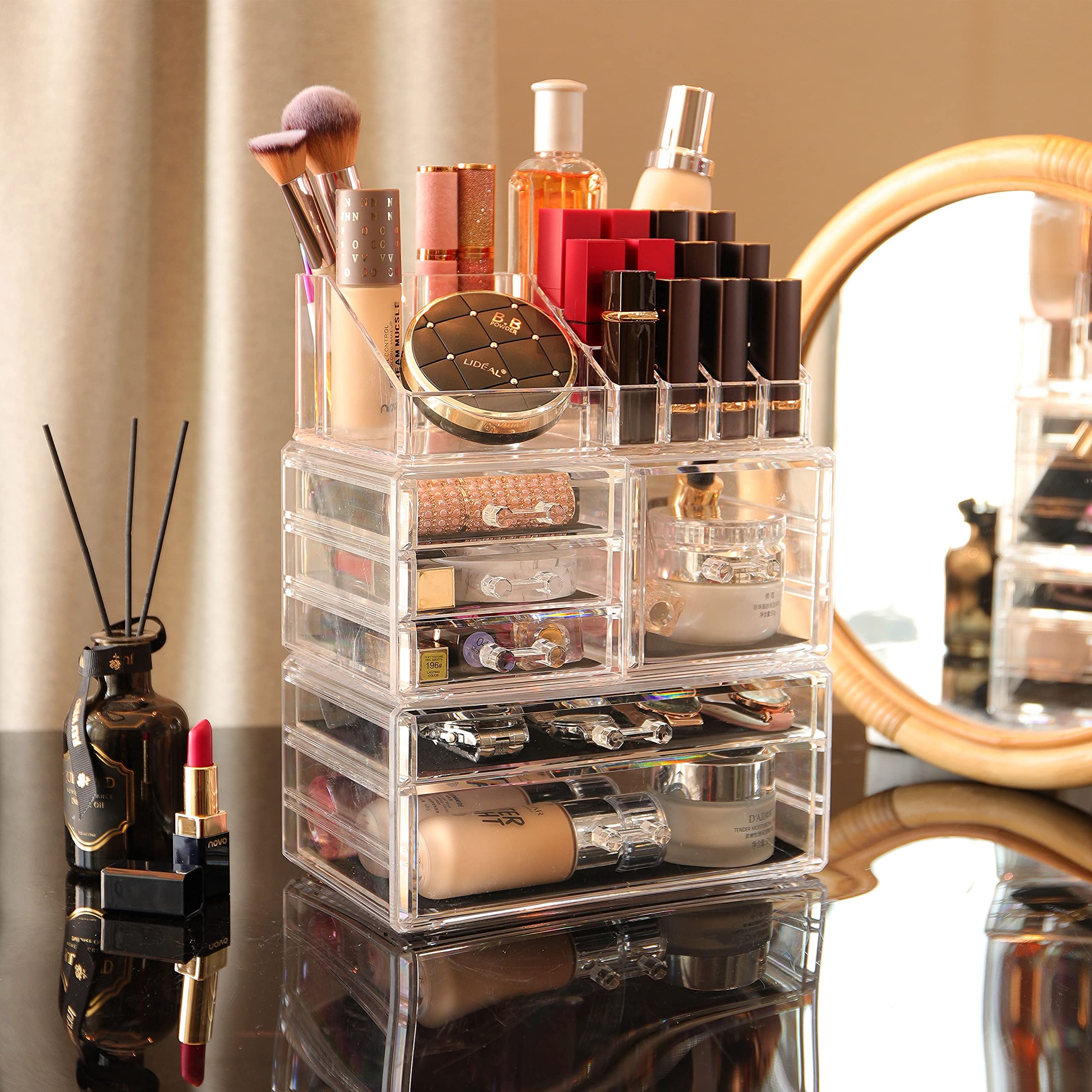 3-Pack Clear Acrylic Makeup Organizer with 6 Stackable Drawers - Skincare, Jewelry & Beauty Product Storage for Vanity, Desk, Bathroom & Bedroom Organization