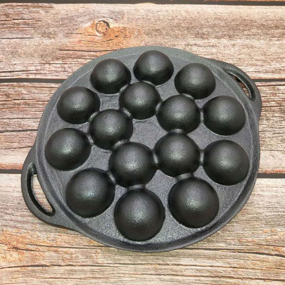 Yardwe 15-Hole Cast Iron Takoyaki Pan - Non-Stick Aebleskiver Pan & Escargot Plate - Octopus Ball Maker with Forks & Brush - Perfect for Japanese Street Food, Danish Pancakes & French Snails at Home