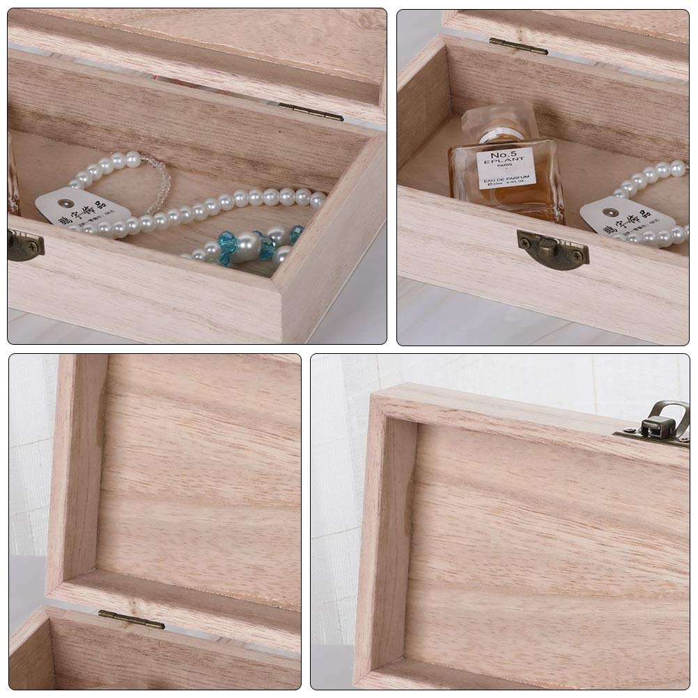 VICASKY 2-Piece Wooden Jewelry Organizer Box Set - Mini Antique Jewelry Storage Tray with Clear Lid, Pirate & Woodsy Themed Decor for Rings, Earrings & Necklaces | Perfect for Bedroom Vanity, Travel & Gift Giving