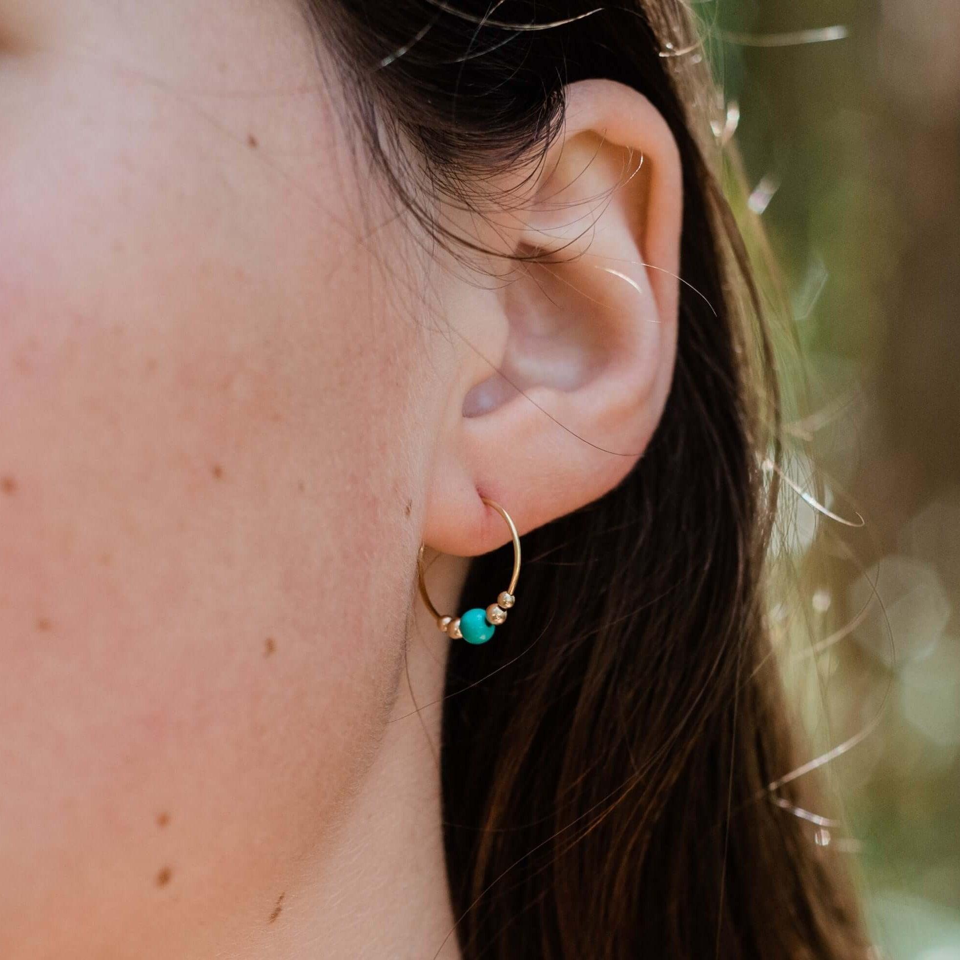 Tiny Turquoise Bead Hoop Earrings - Dainty Bohemian Jewelry for Women | Perfect for Everyday Wear, Parties & Gifts