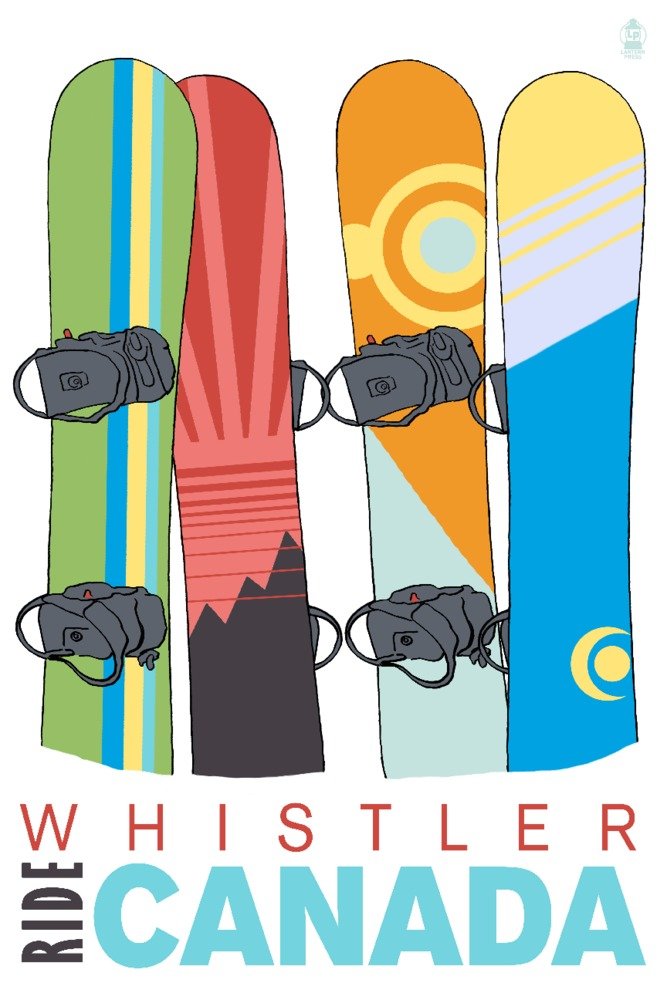 Premium 16x24 Canada Whistler Snowboard Metal Wall Art - High-Quality Aluminum Decor for Ski Resorts, Winter Sports Enthusiasts & Mountain Cabin Décor