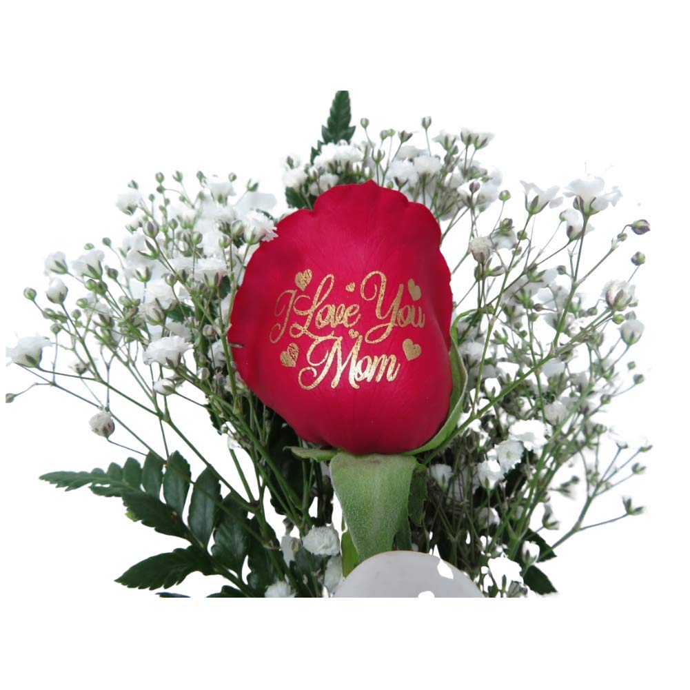 Beautiful Mother's Day Gift - Single Fresh Cut Rose with 'I Love You Mom' Message in 10-Inch Madonna Vase | Next Day Delivery | Perfect for Birthday, Anniversary & Romantic Surprises