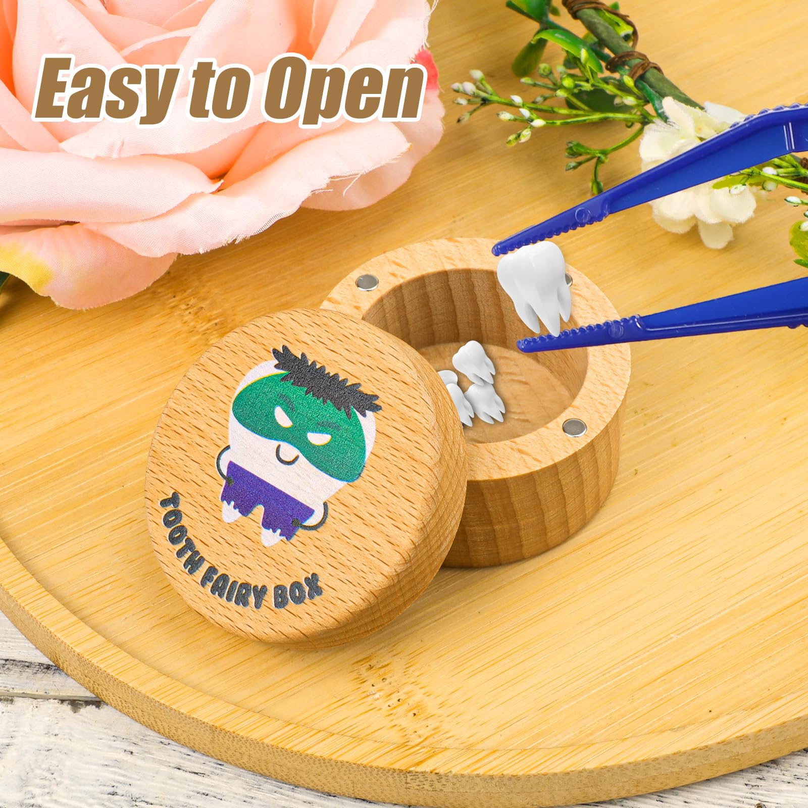 Wooden Magnetic Tooth Fairy Box for Kids - Cute Tooth Holder & First Tooth Keepsake Box for Boys & Girls | Lost Teeth Storage, Birthday Souvenir Gift (Green) - Perfect for Bedtime Tooth Fairy Visits & Childhood Memory Preservation