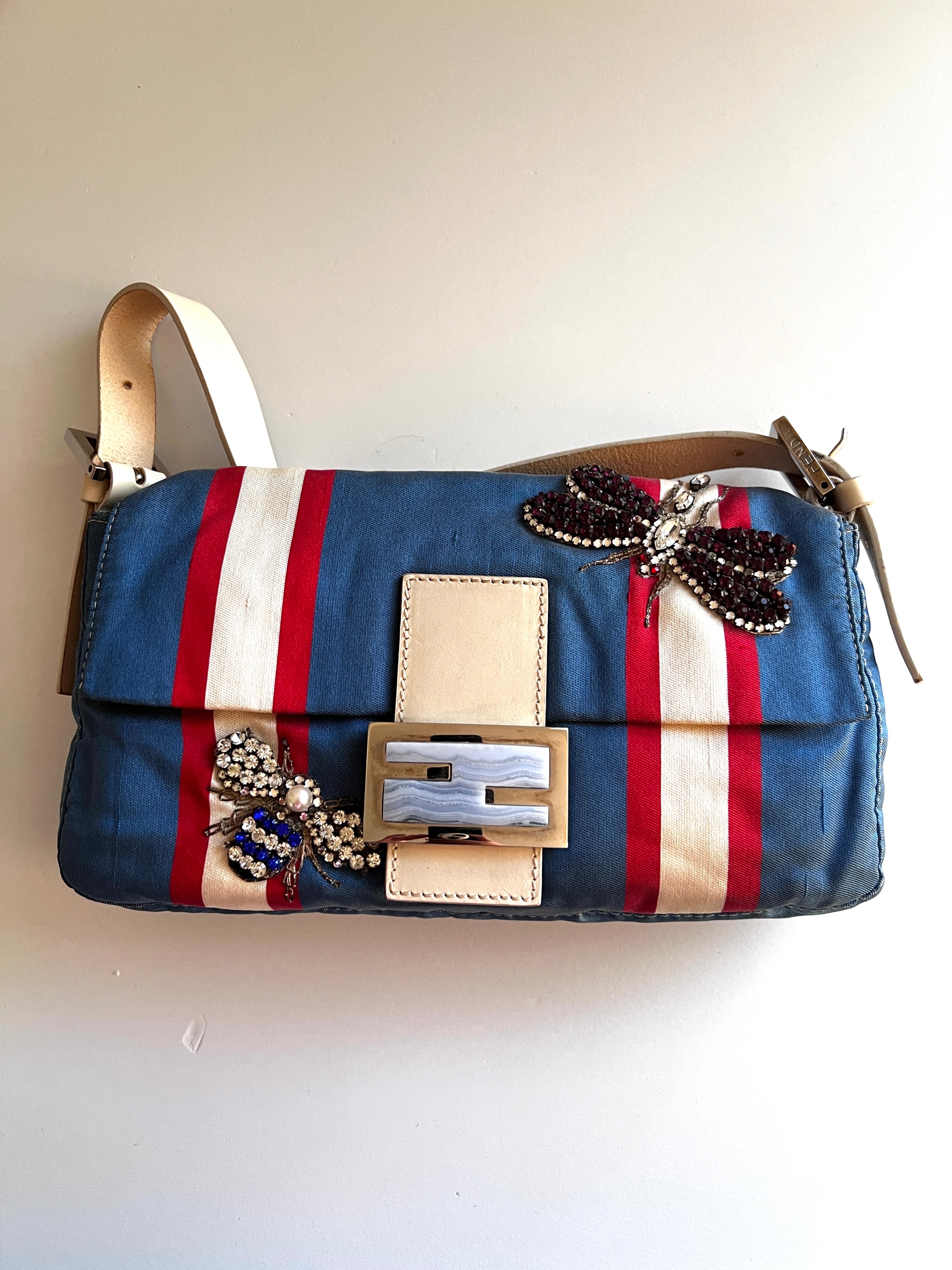 Fendi Insect Print Cloth Baguette Handbag - Stylish Designer Crossbody Purse for Women, Perfect for Parties, Dates & Everyday Use