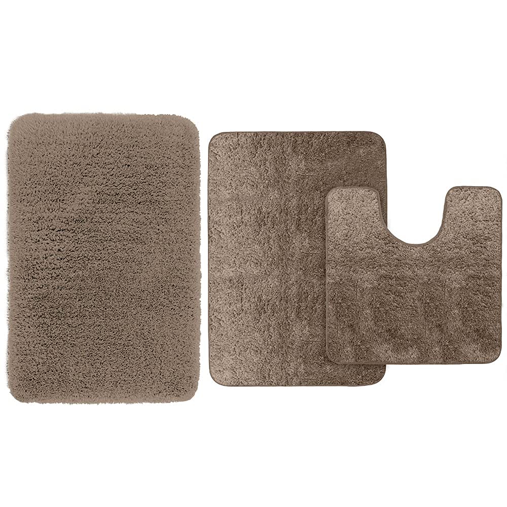 Premium Gorilla Grip Bath Rug Set - 24x17 Inch Bath Mat & 30x20 Contour Rug with Toilet Mat, Soft Absorbent Microfiber, Non-Slip Backing, Beige - Perfect for Bathroom Safety and Comfort, Ideal for Kids & Elderly