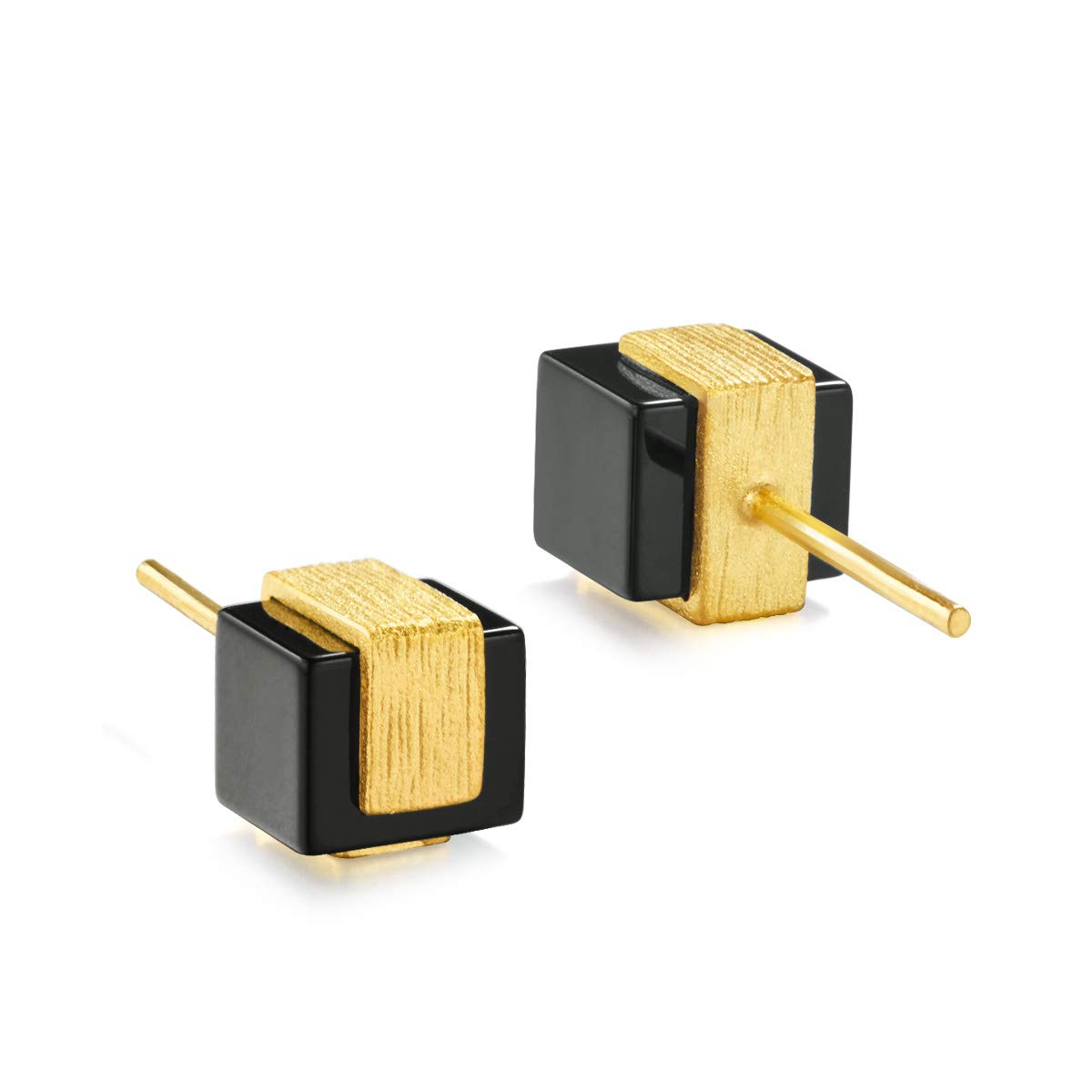 CHOW SANG SANG 24K Solid Gold & Black Chalcedony Stud Earrings for Women - 999.9 Pure Gold, G* COLLECTION 86725E - Elegant Jewelry Gift for Anniversary, Birthday & Special Occasions