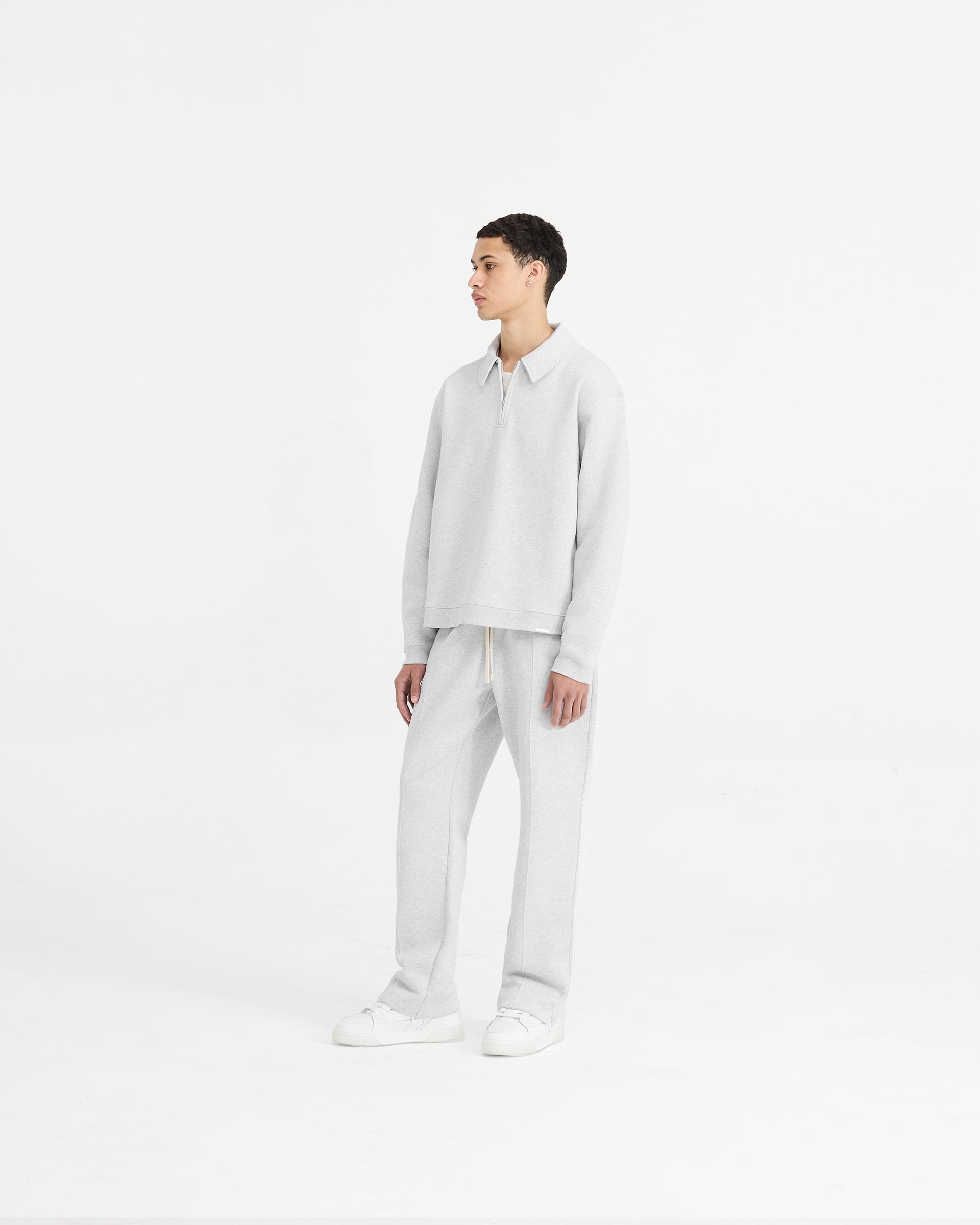 Initial Boxy Quarter Zip Sweatshirt | Ice Grey Marl | Casual Pullover for Men & Women | Perfect for Layering, Gym, and Everyday Wear