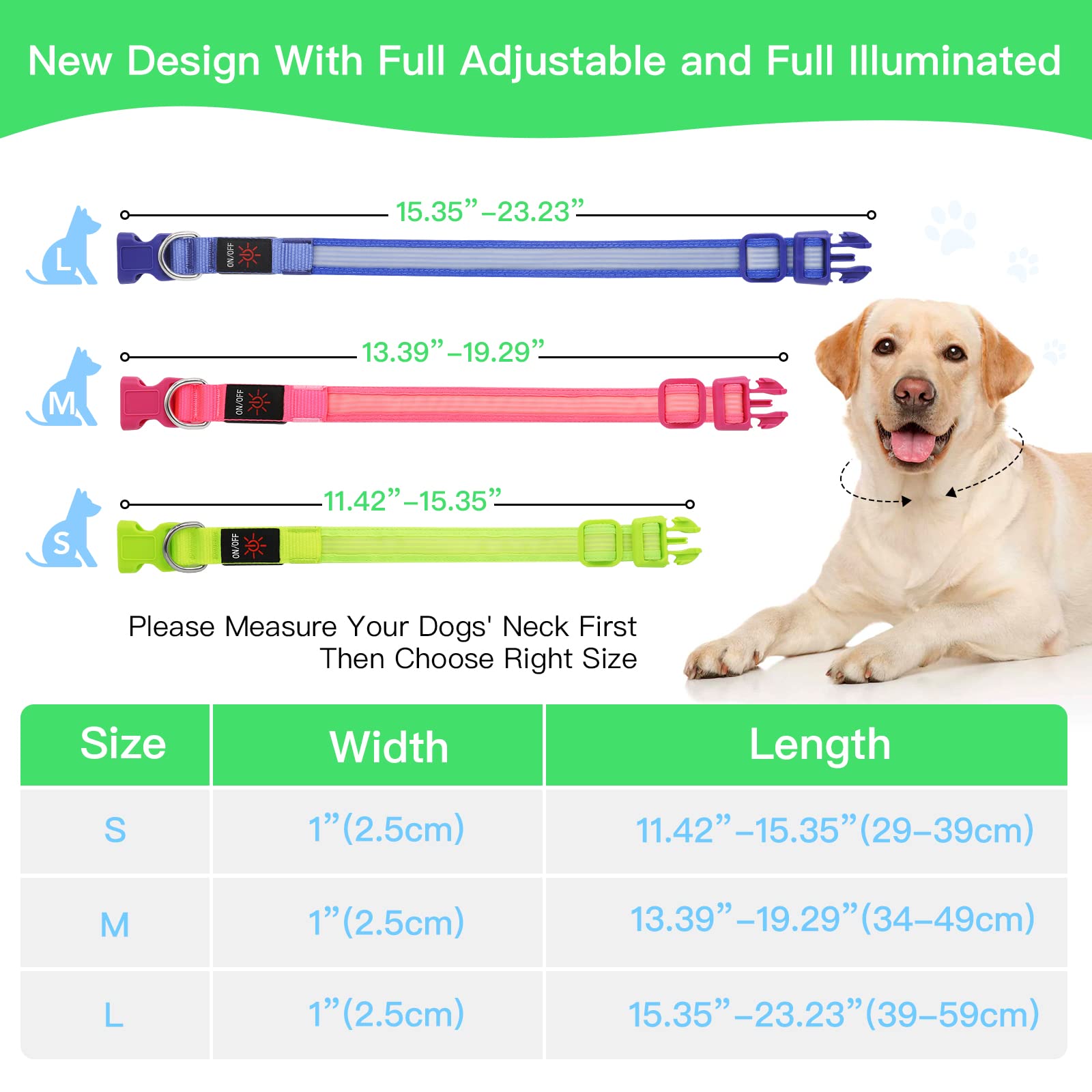 YFbrite USB Rechargeable LED Dog Collar - Super Bright Adjustable Glowing Pet Collar for Night Walking, Safety & Visibility | Green Small Size | Perfect for Evening Walks, Jogging & Outdoor Adventures