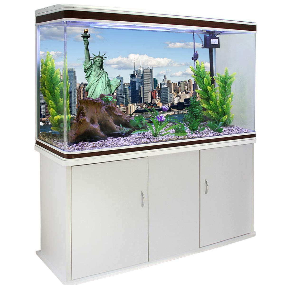 T&H XHome Aquarium Decor - Statue of Liberty Fish Tank Background Sticker | PVC Adhesive Poster 36.4x16.4 Inch | Perfect for Home & Office Aquarium Decoration