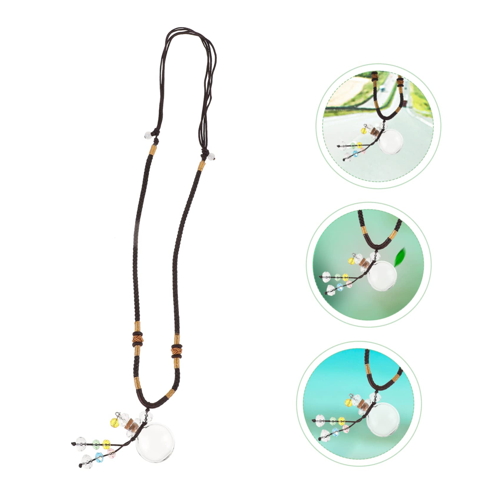 Minkissy 8-Piece Glass Car Decor Set - Fetal Hair Pendant, Terrarium Tank, Braided Rope Container, Sun Protection Glass Ornaments for Aromatic Display & Perfume Necklace - Perfect for Home, Office, and Car Interior Decoration