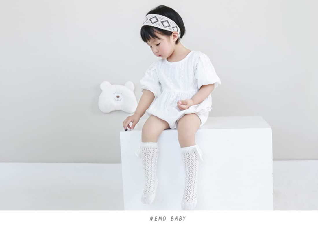 Baby Girl Knee High Socks with Bowknot - Thin Mesh Stockings for Infant & Toddler - Pointelle Princess Dress Socks (5 Pairs) - Perfect for Birthday Parties, Photo Shoots & Special Occasions