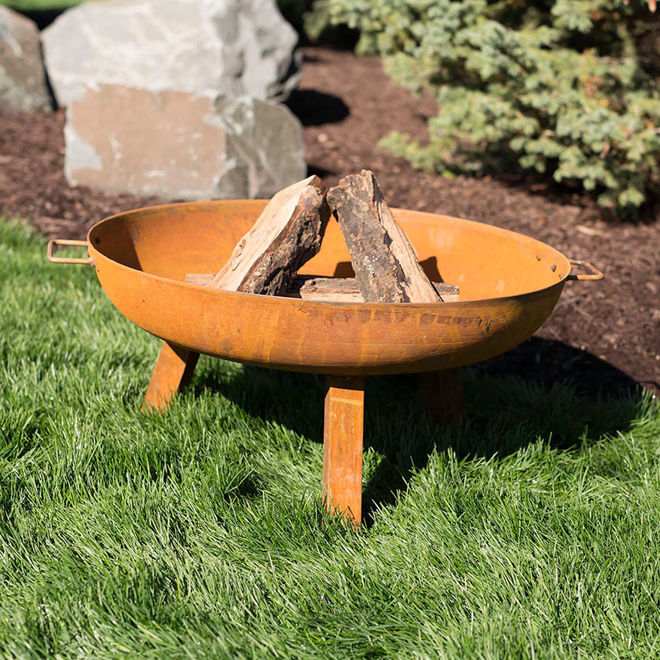 **Sunnydaze 30-Inch Heavy-Duty Cast Iron Wood-Burning Fire Pit for Outdoor Use - Rustic Oxidized Finish with Handles - Perfect for Backyard, Patio, and Camping Gatherings**
