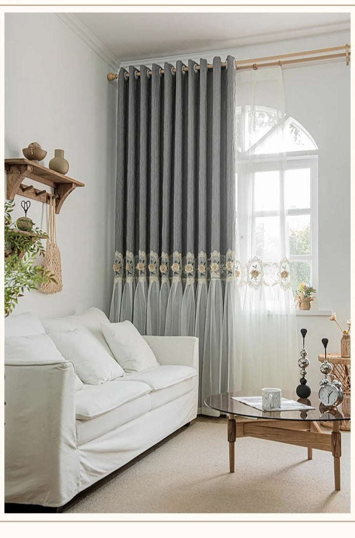 Luxury Mila Sheer Blackout Curtains - Gray Bottom Veil Style for Bedroom & Living Room Window Treatments | Light Filtering & Privacy Drapes
