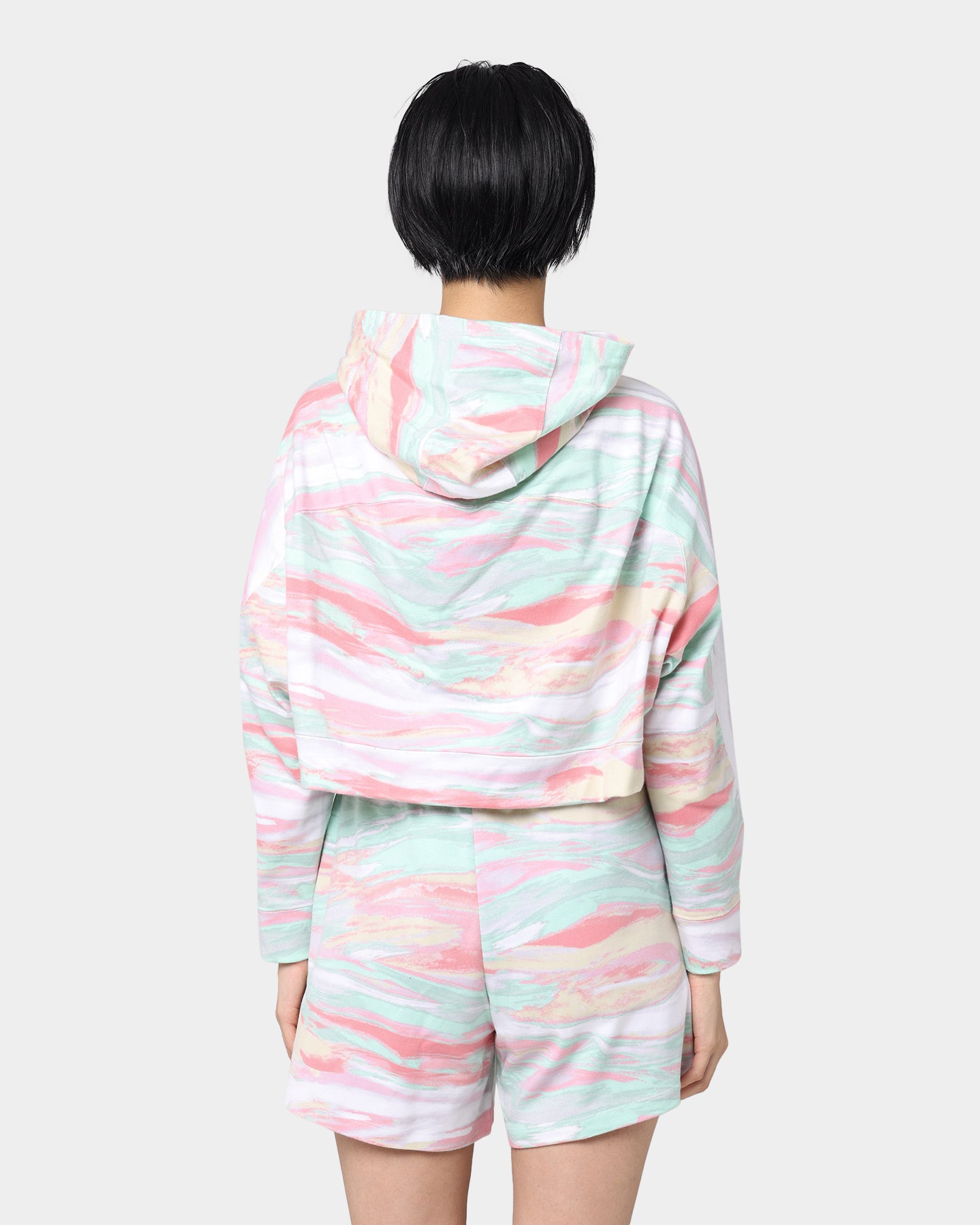 Adidas Women's Marbled Print Cropped Hoodie - Stylish Pullover Sweatshirt for Casual Wear, Gym & Street Fashion